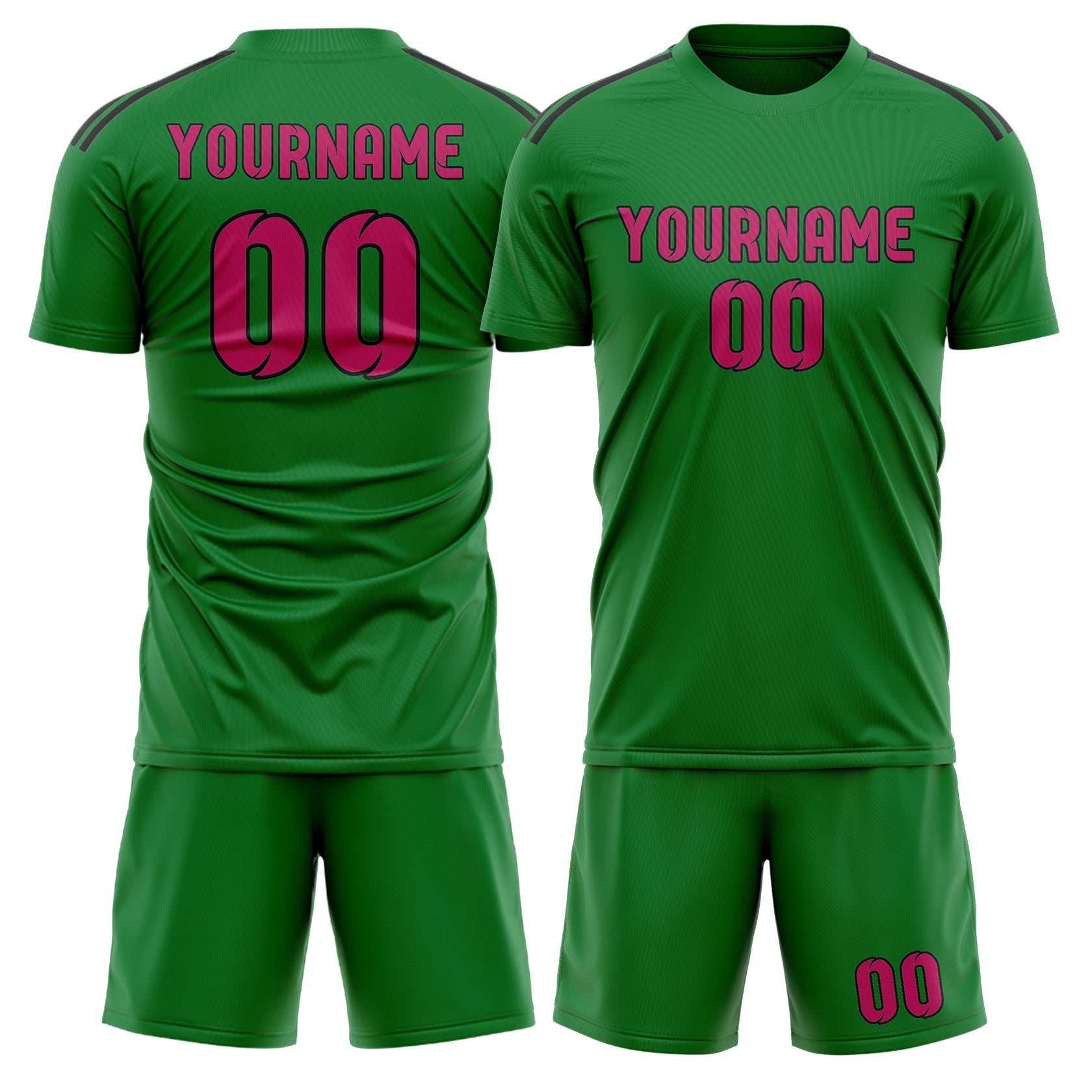 Maßgeschneidertes Professionelles Smaragdgrün Rosarot Fußballtrikot-Set