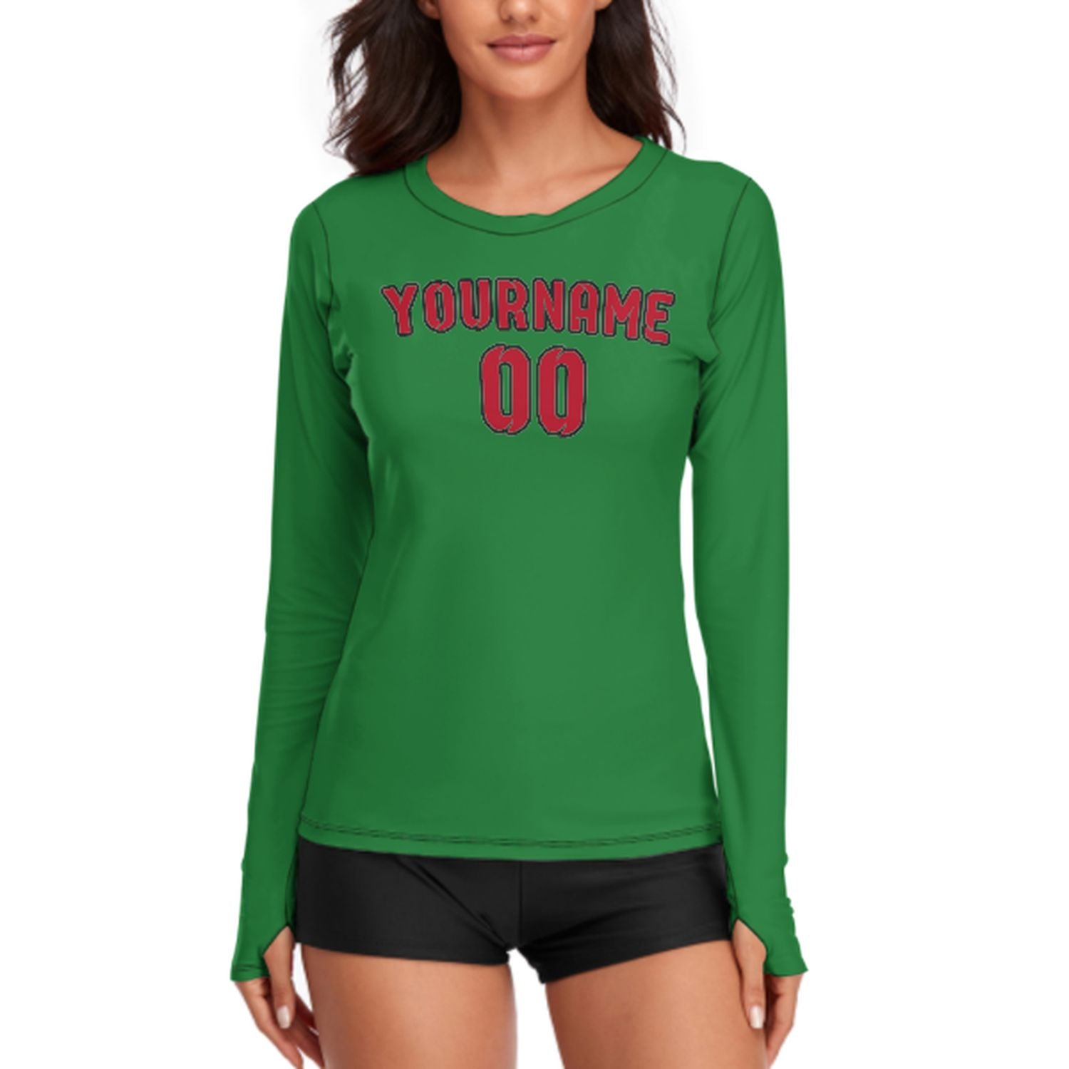 Camicia da donna a maniche lunghe su misura color verde smeraldo e rosso