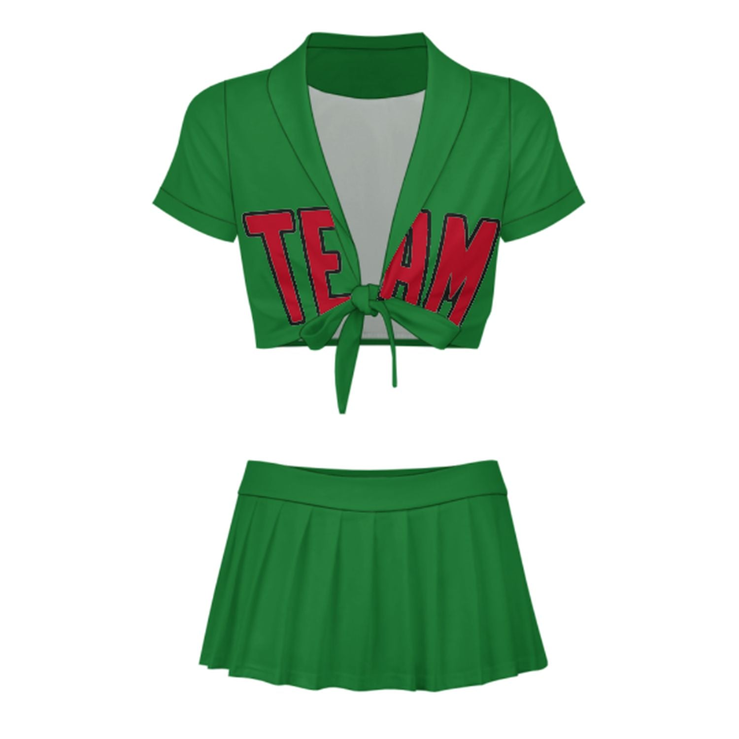 Maßgeschneidertes Smaragdgrün Rot Cheerleader Outfit Set