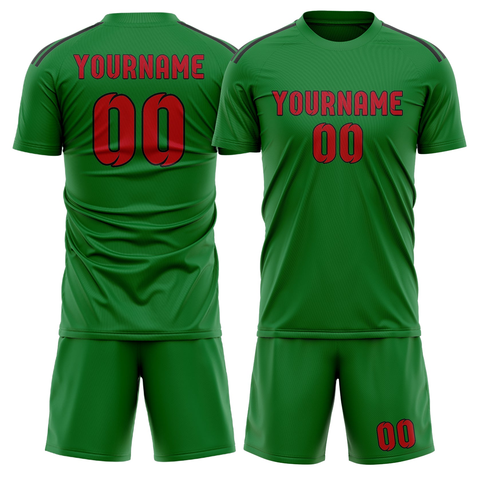 Maßgeschneidertes Professionelles Smaragdgrün Rot Fußballtrikot-Set