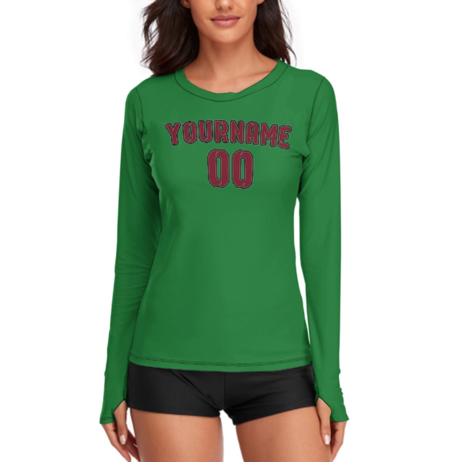 Camicia da donna a maniche lunghe color verde smeraldo e cremisi su misura