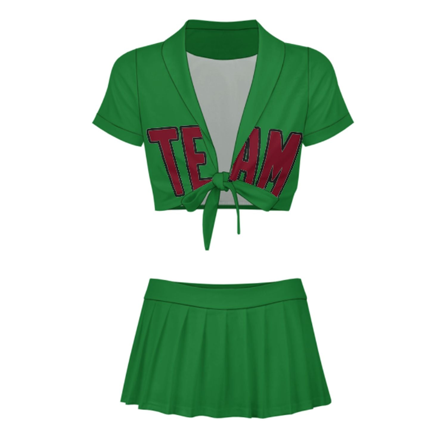 Maßgeschneidertes Smaragdgrün Karmesinrot Cheerleader Outfit Set
