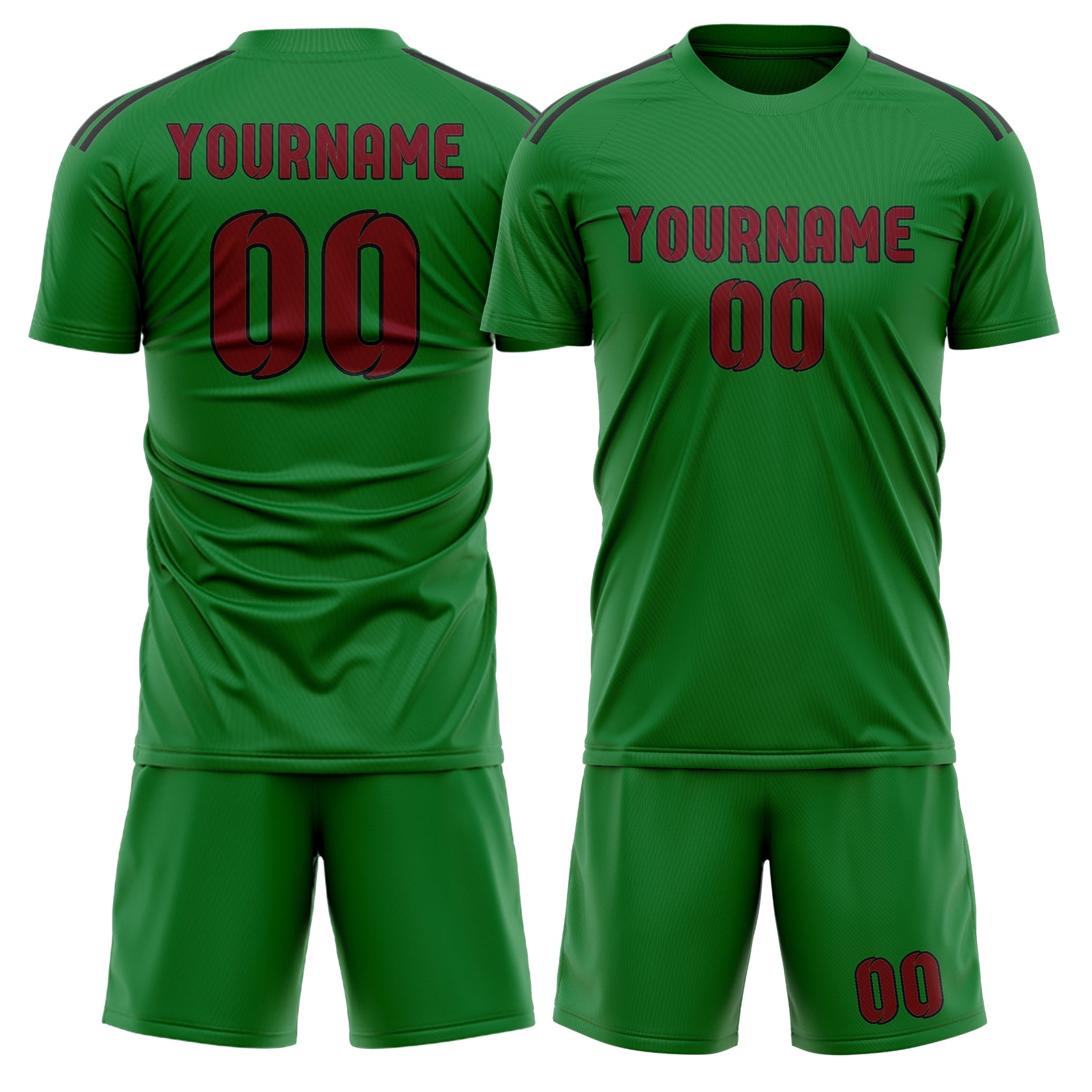 Maßgeschneidertes Professionelles Smaragdgrün Karmesinrot Fußballtrikot-Set