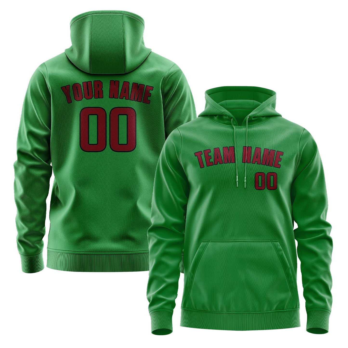 Maßgeschneidertes Smaragdgrün Karmesinrot Hoodie