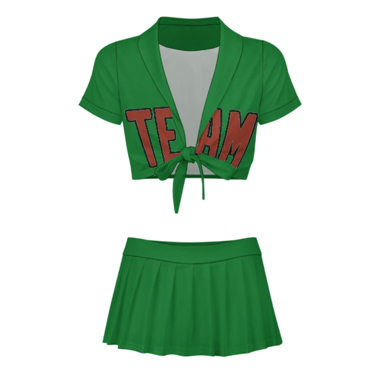 Maßgeschneidertes Smaragdgrün Korallenrot Cheerleader Outfit Set