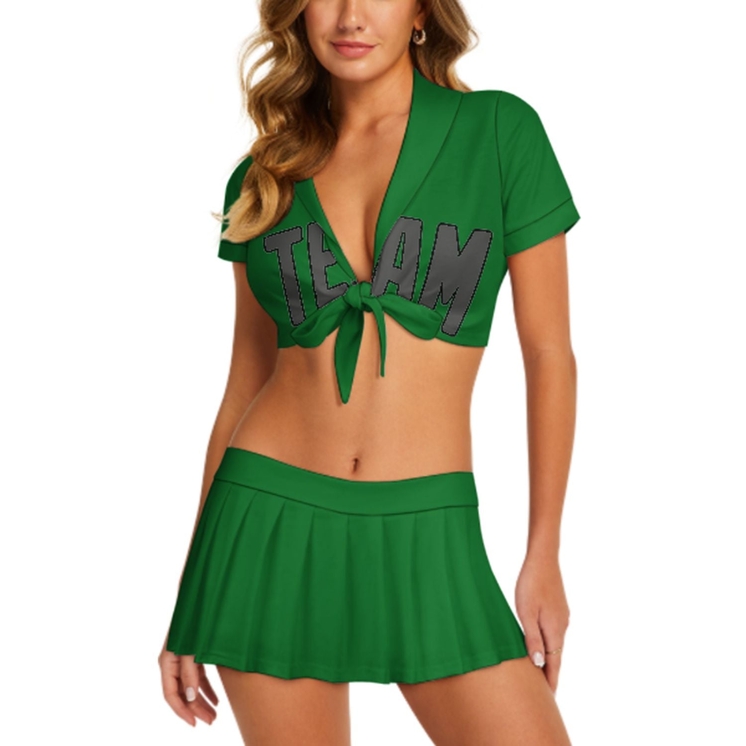 Maßgeschneidertes Smaragdgrün Dunkelgrau Cheerleader Outfit Set