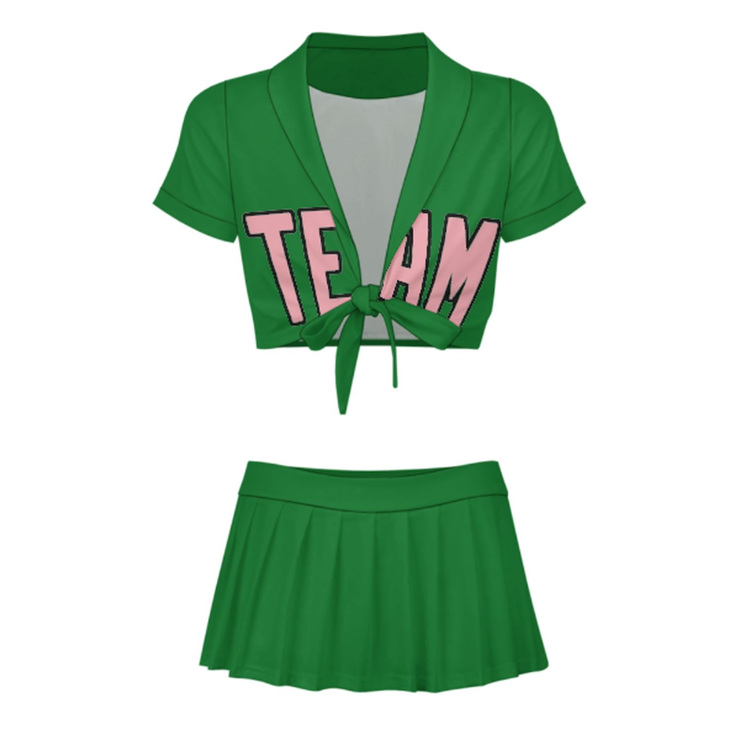 Maßgeschneidertes Smaragdgrün Rosa Cheerleader Outfit Set