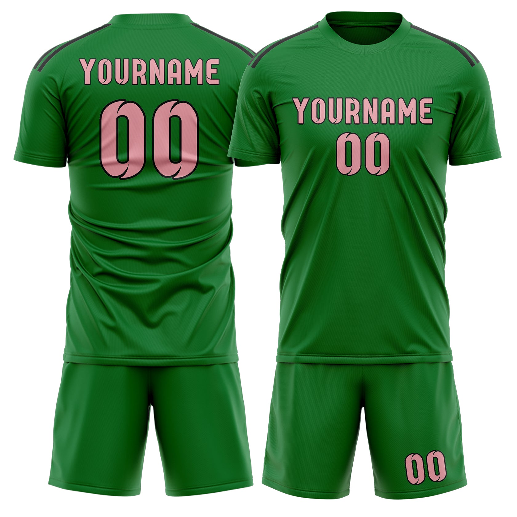 Maßgeschneidertes Professionelles Smaragdgrün Rosa Fußballtrikot-Set