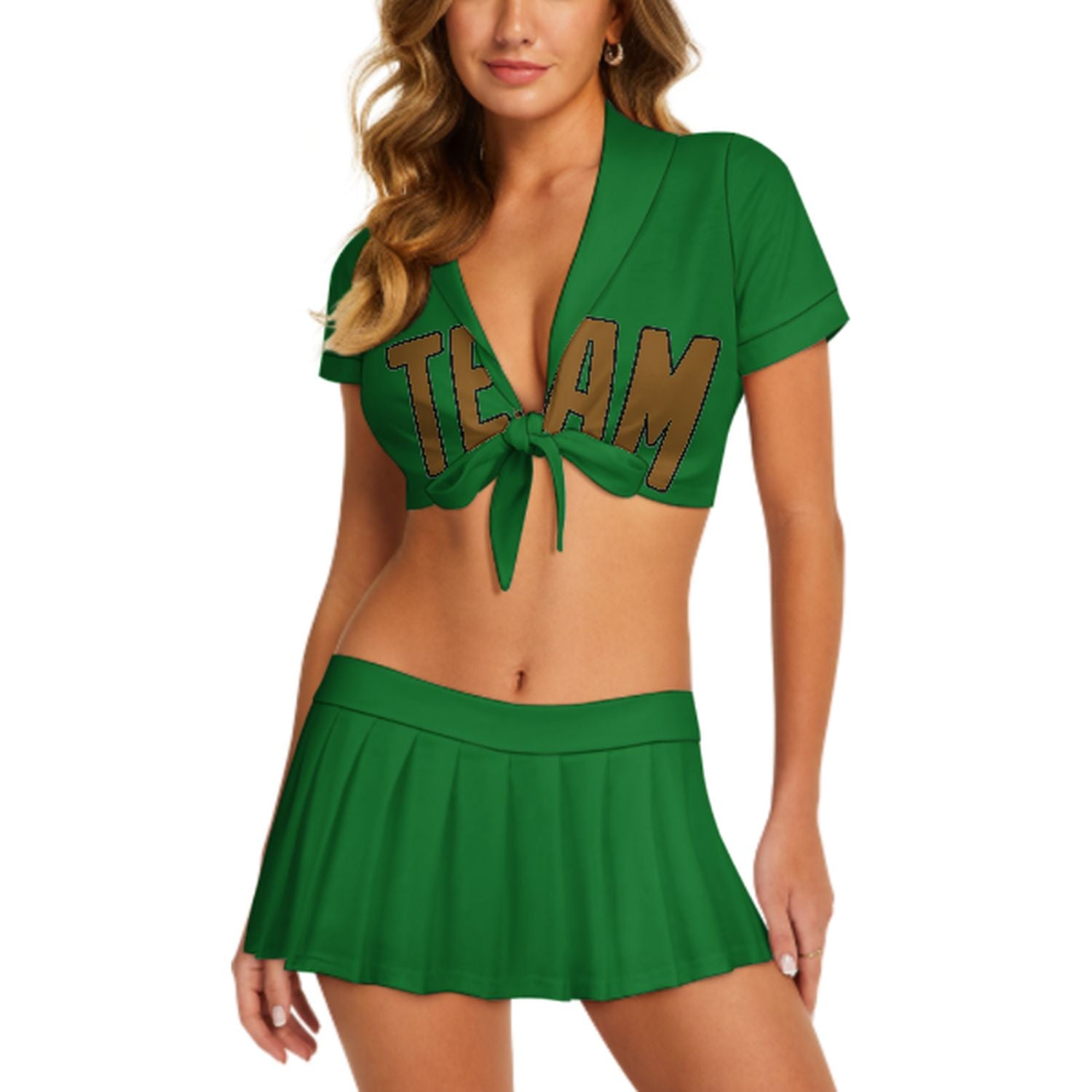 Maßgeschneidertes Smaragdgrün Khaki Cheerleader Outfit Set