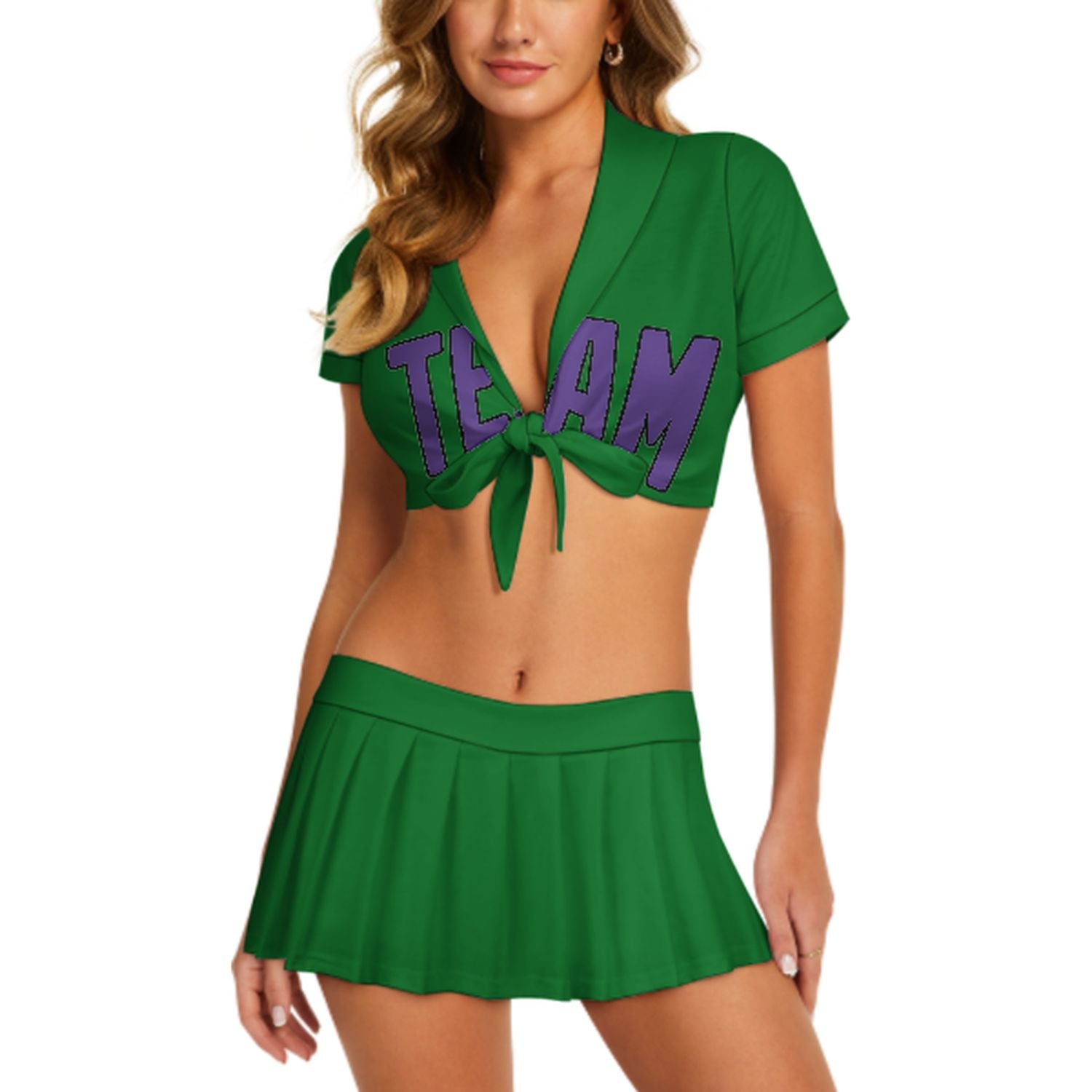 Maßgeschneidertes Smaragdgrün Lavendel Cheerleader Outfit Set