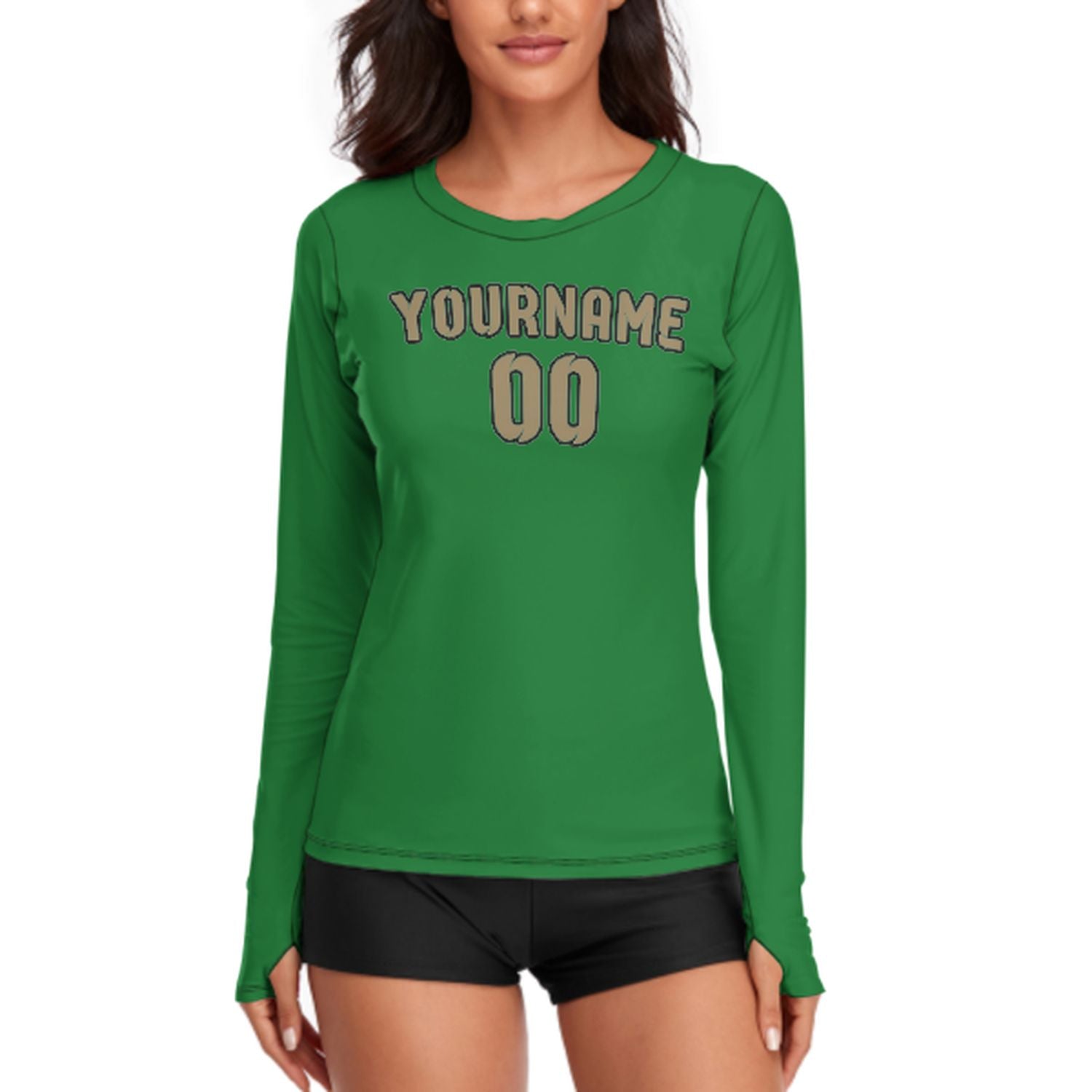 Camicia da donna a maniche lunghe in cachi chiaro verde smeraldo su misura