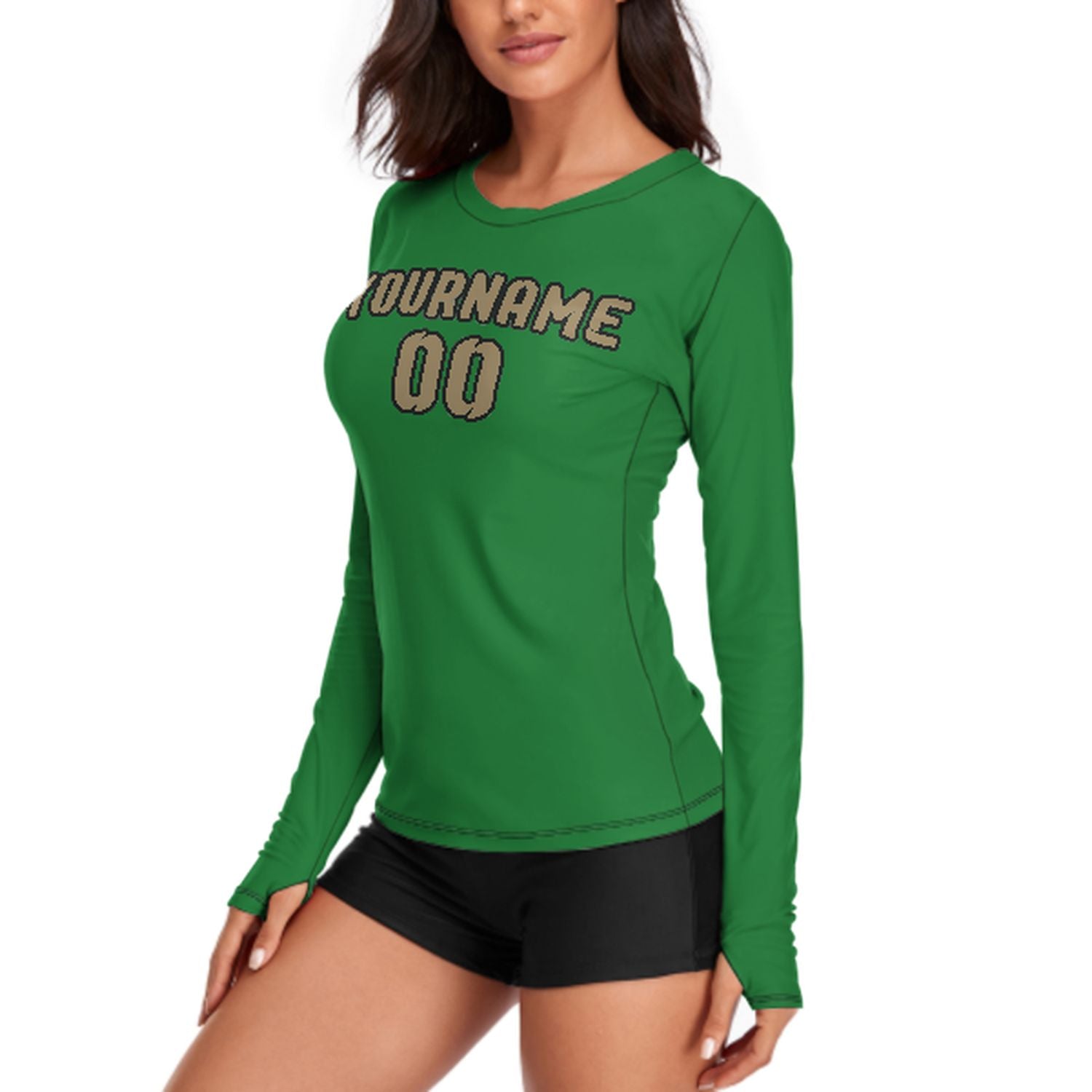 Camicia da donna a maniche lunghe in cachi chiaro verde smeraldo su misura