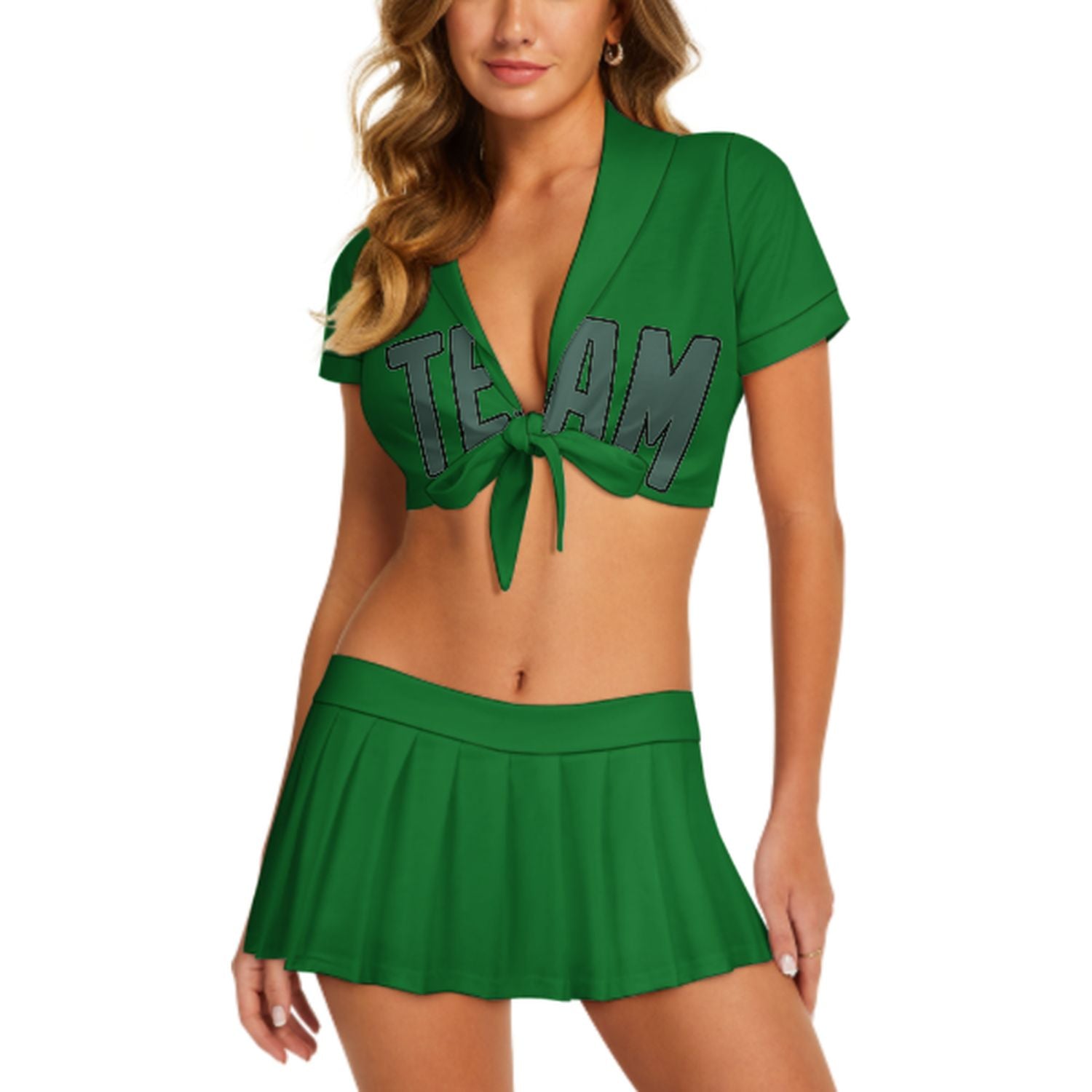 Maßgeschneidertes Smaragdgrün Blaugrün Cheerleader Outfit Set