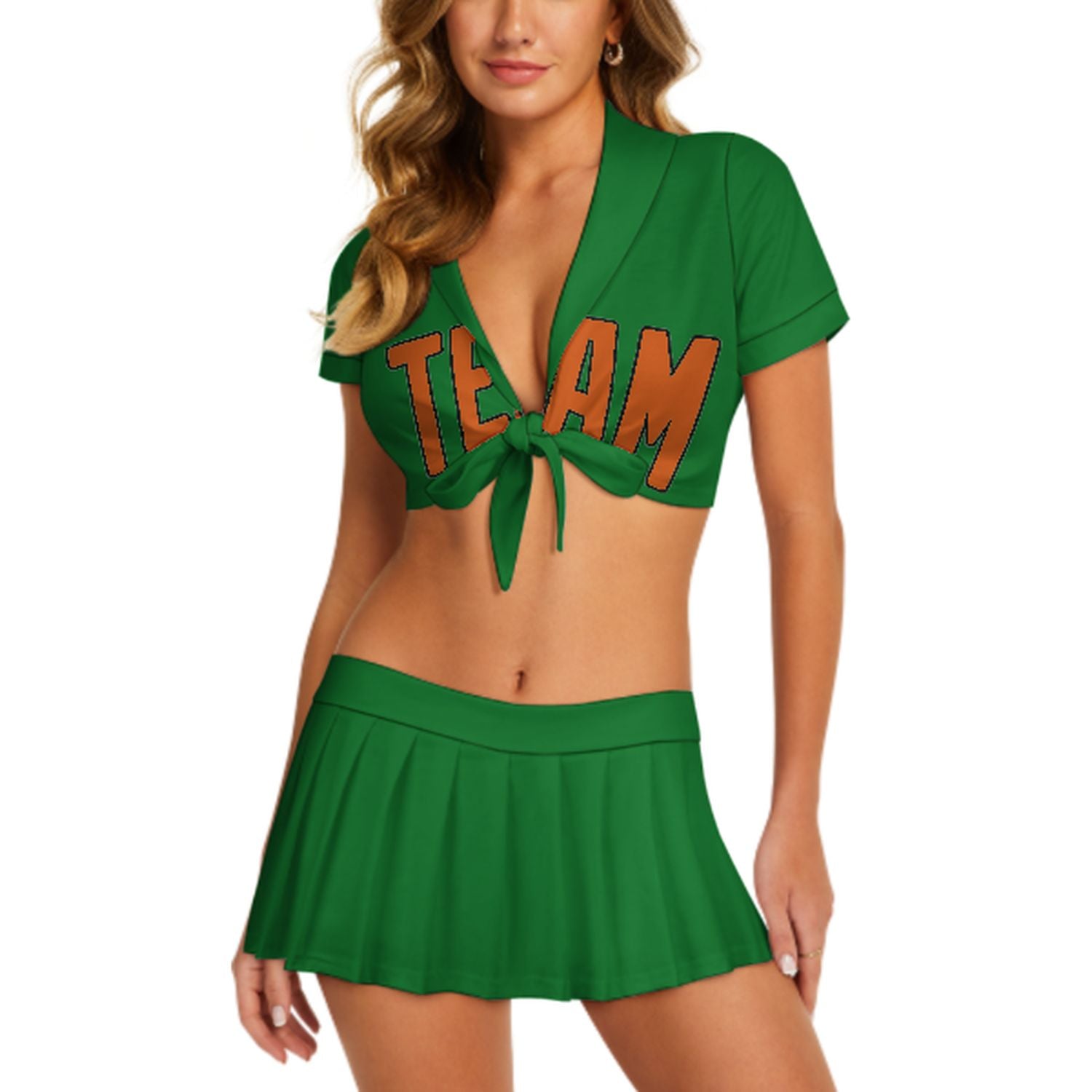 Maßgeschneidertes Smaragdgrün Orange Cheerleader Outfit Set
