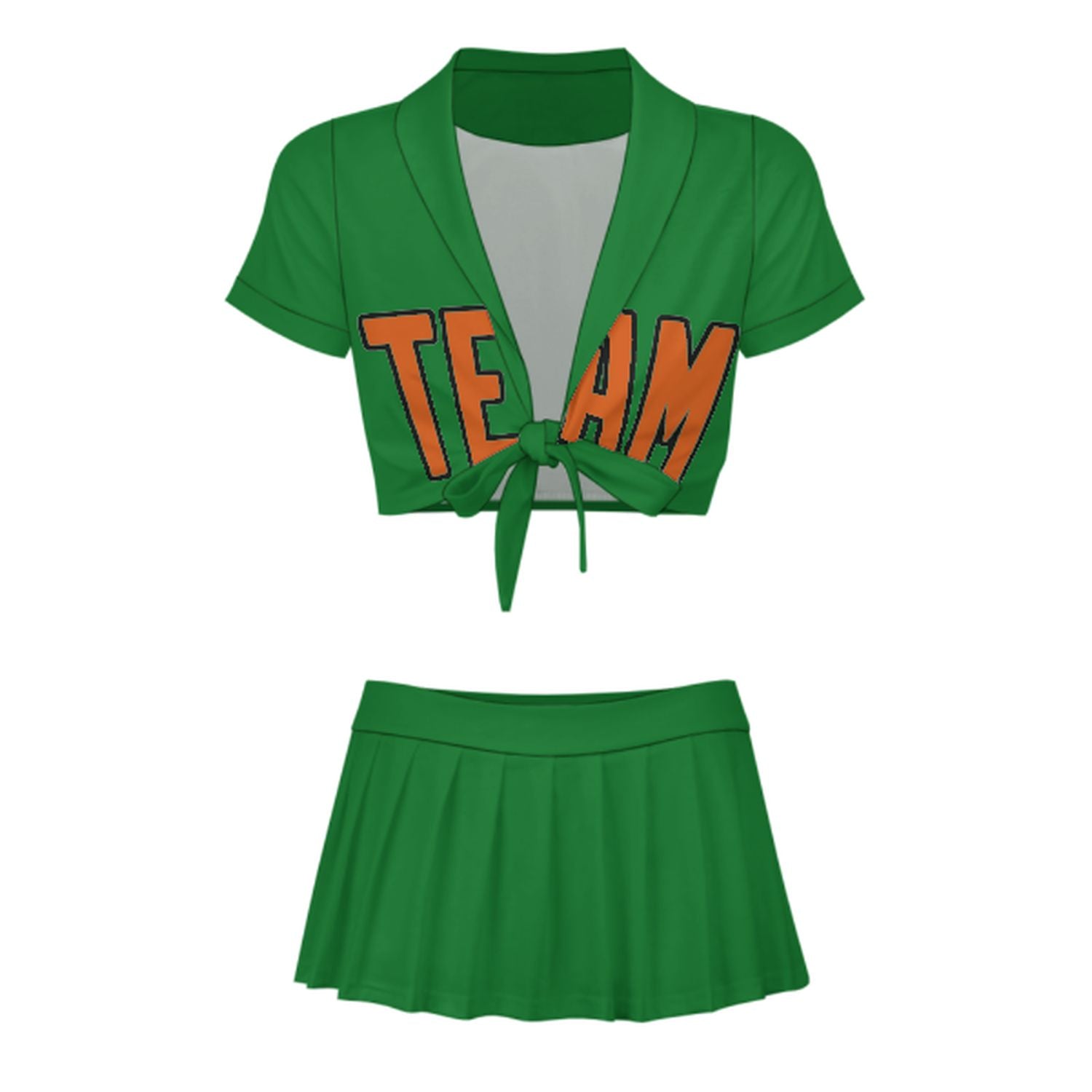 Maßgeschneidertes Smaragdgrün Orange Cheerleader Outfit Set