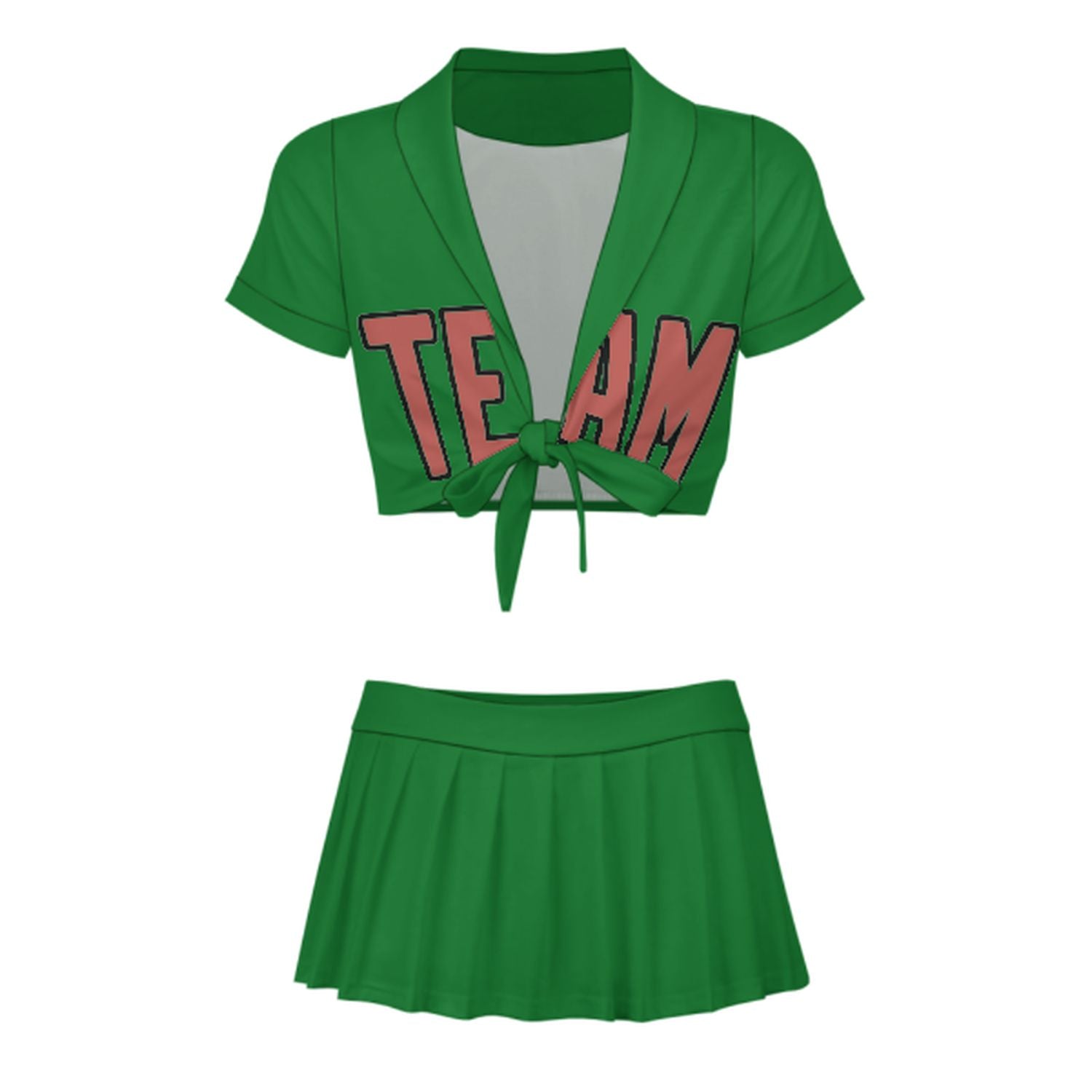 Maßgeschneidertes Smaragdgrün Kupferrose Cheerleader Outfit Set