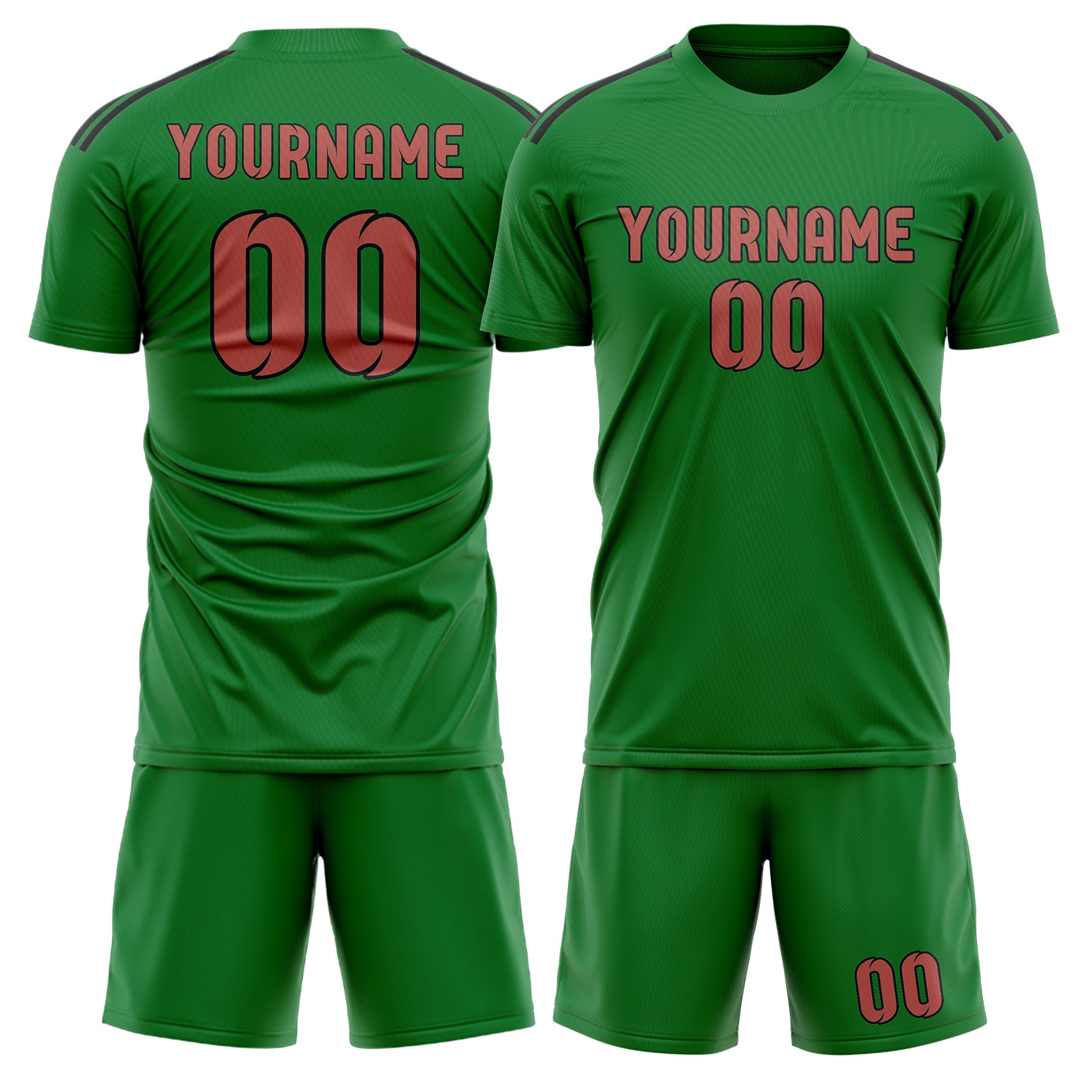 Maßgeschneidertes Professionelles Smaragdgrün Kupferrose Fußballtrikot-Set