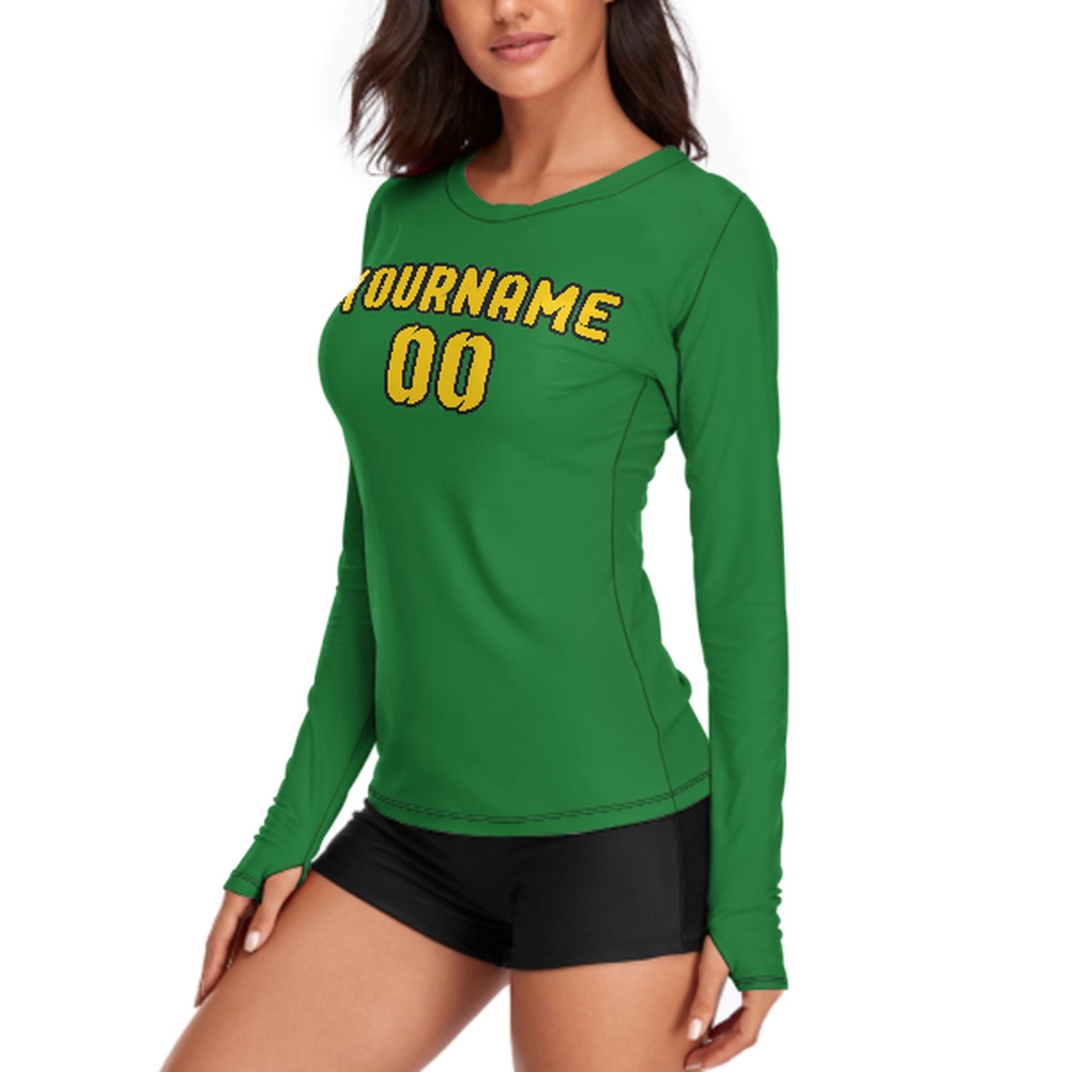 Camicia da donna a maniche lunghe in oro verde smeraldo su misura