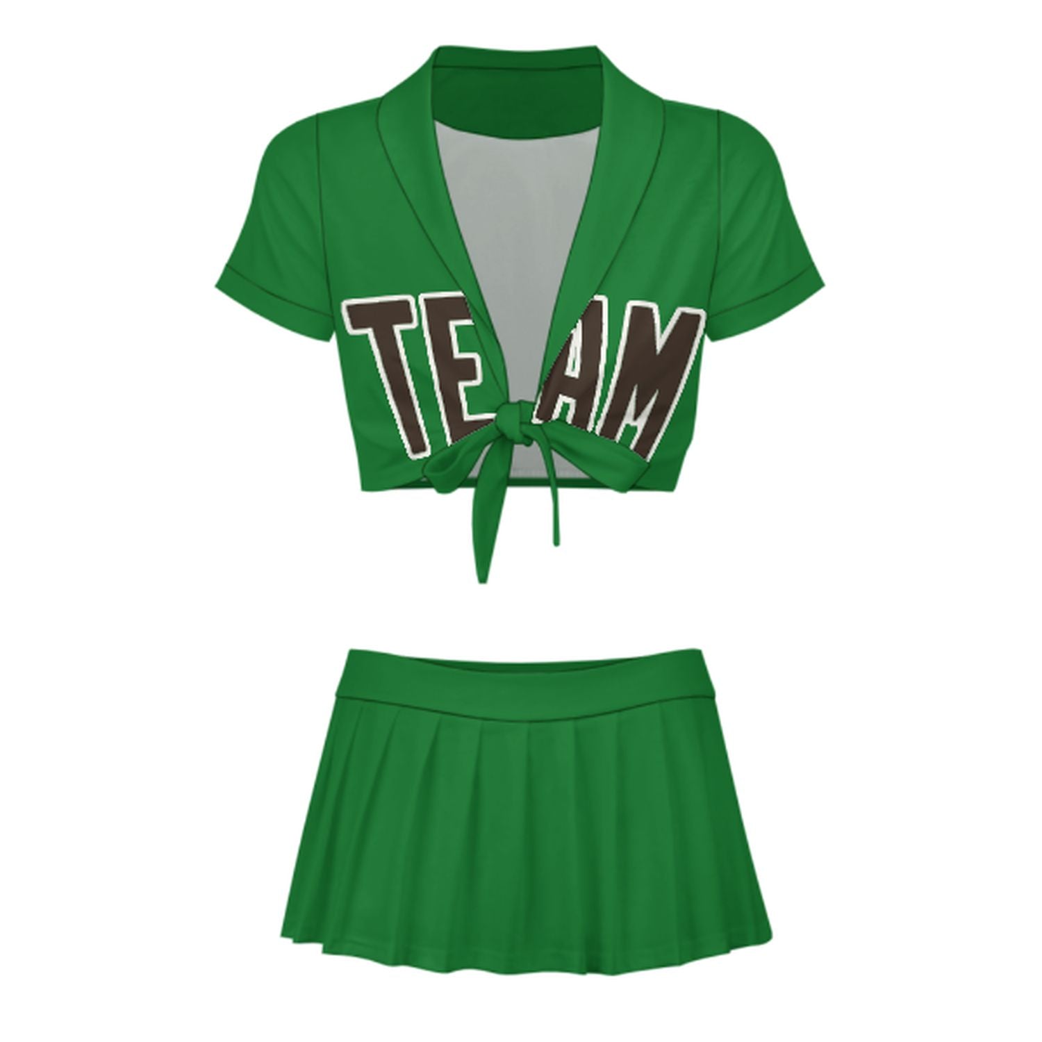 Maßgeschneidertes Smaragdgrün Braun Cheerleader Outfit Set