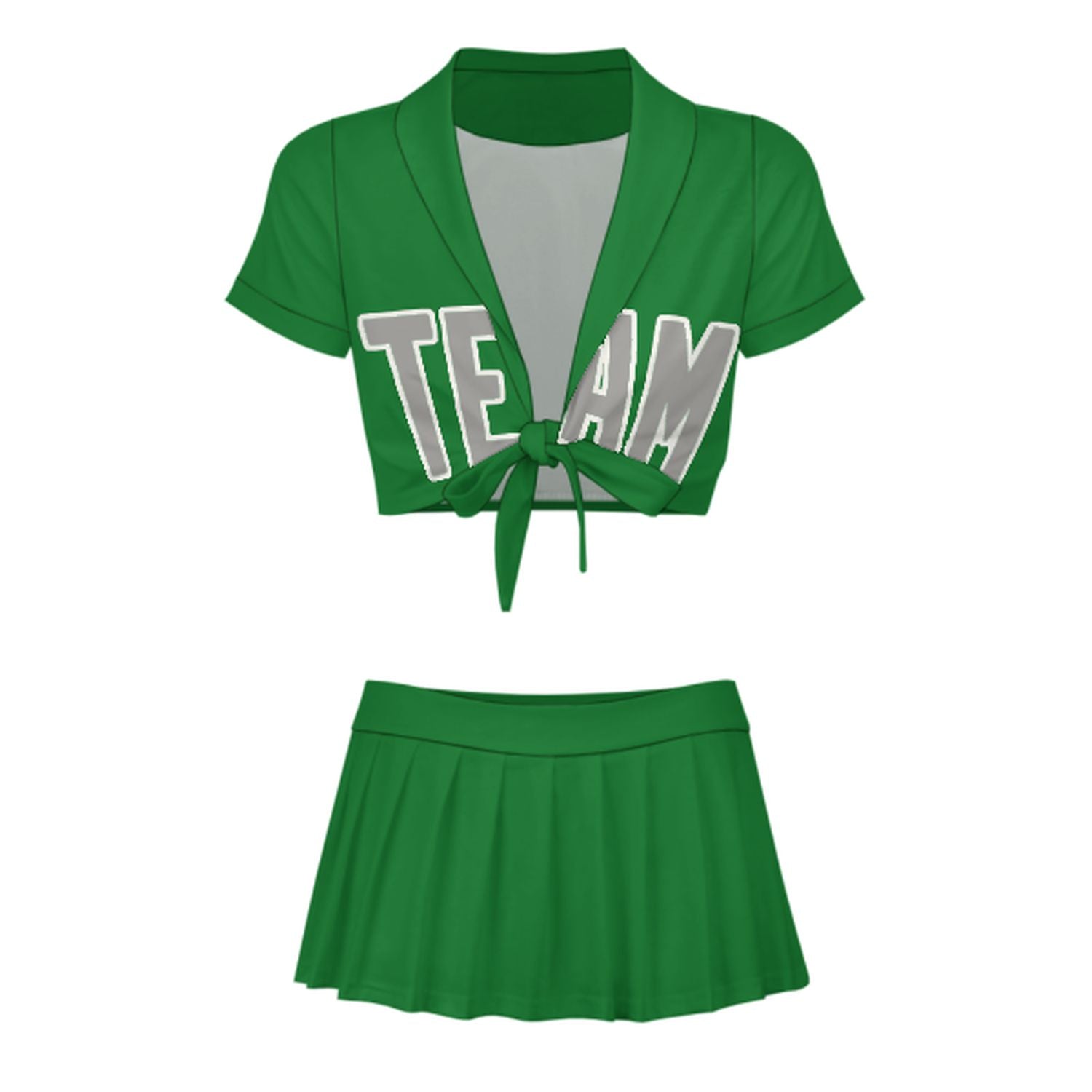 Maßgeschneidertes Smaragdgrün Grau Cheerleader Outfit Set
