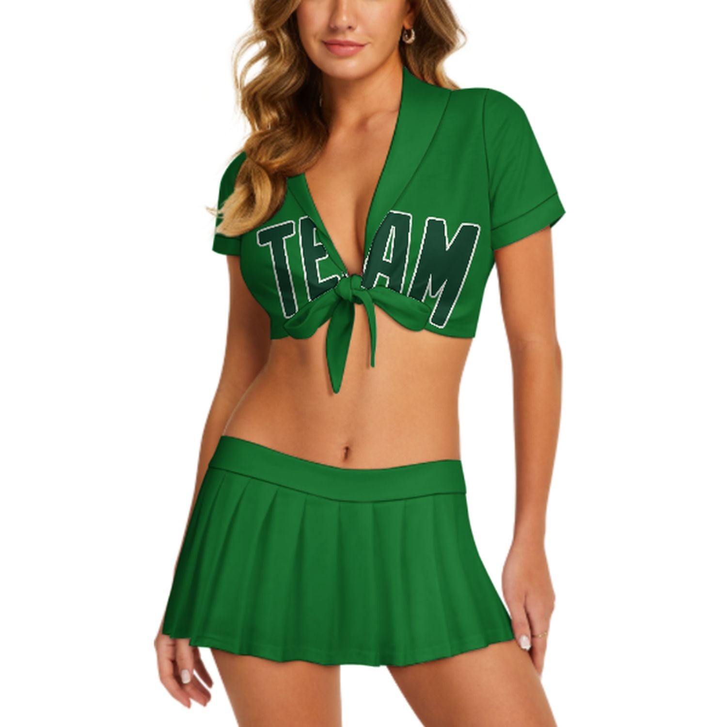 Maßgeschneidertes Smaragdgrün Moosgrün Cheerleader Outfit Set