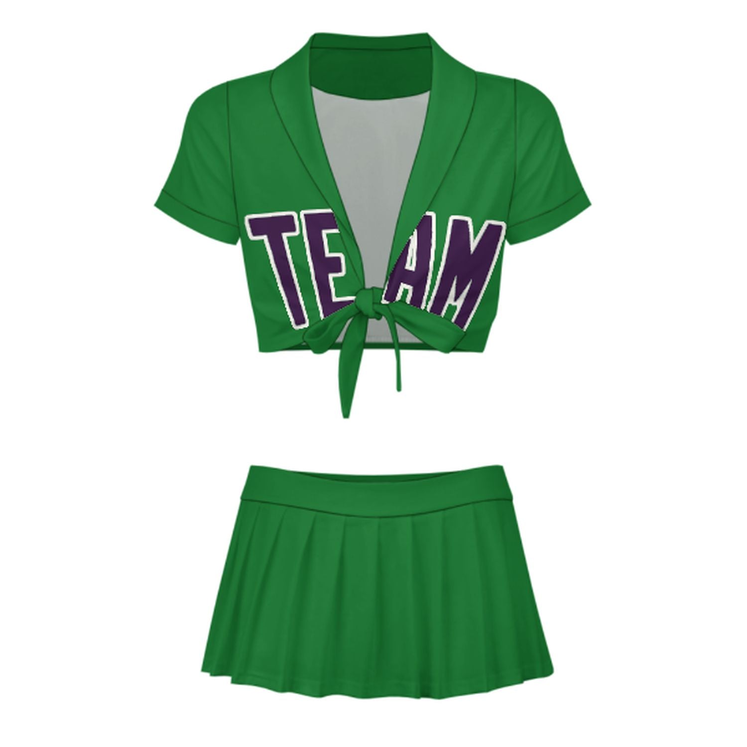 Maßgeschneidertes Smaragdgrün Lila Cheerleader Outfit Set