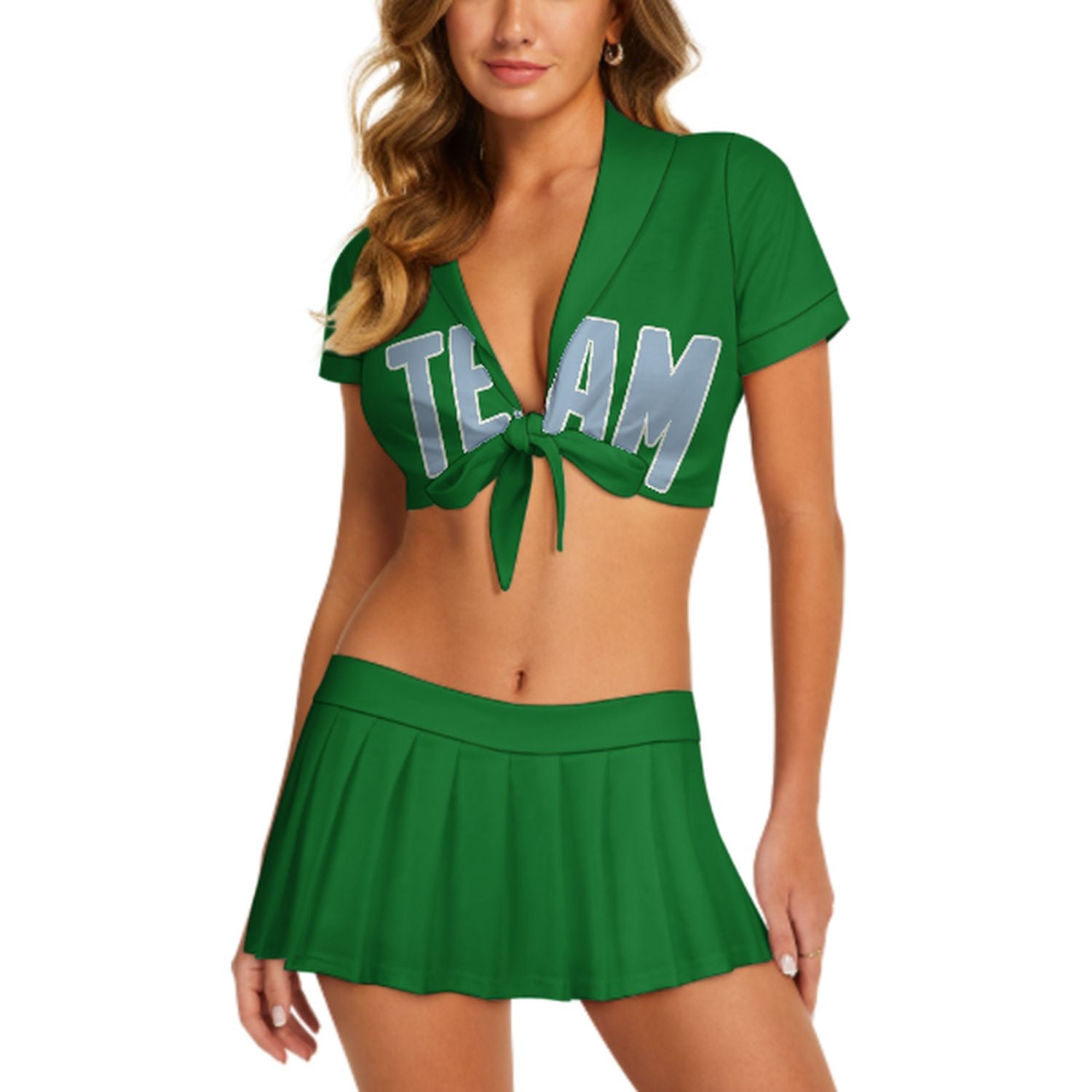 Maßgeschneidertes Smaragdgrün Hellblau Cheerleader Outfit Set