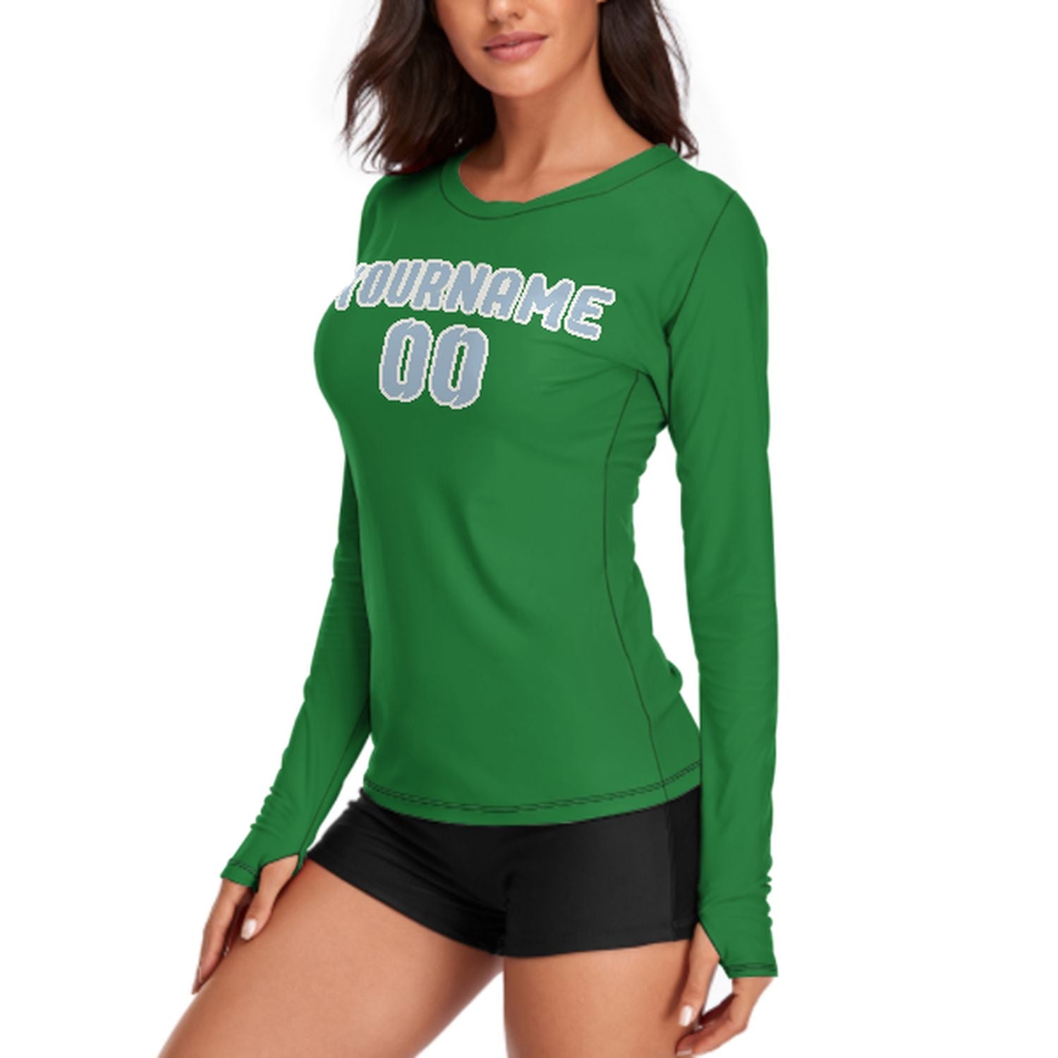 Camicia a maniche lunghe da donna su misura color verde smeraldo e azzurro