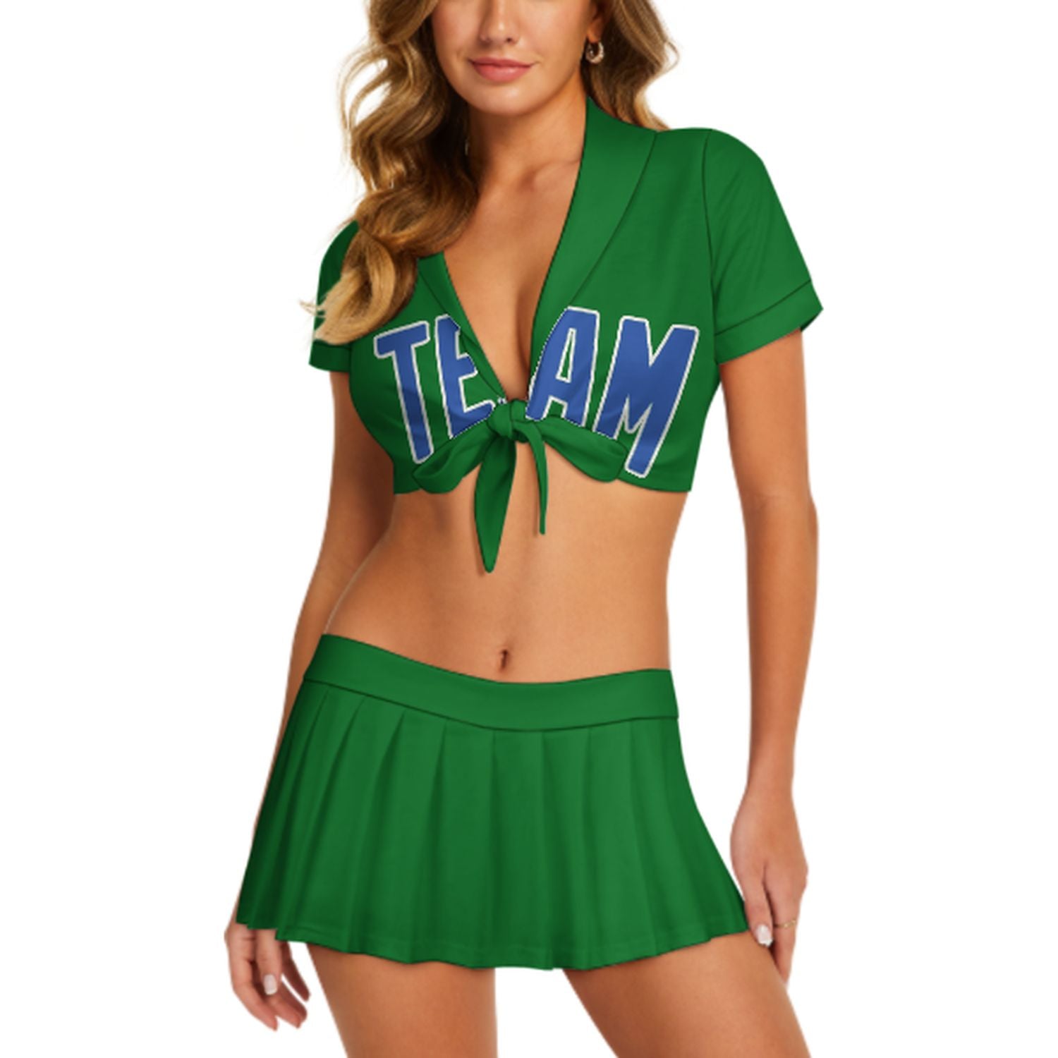 Maßgeschneidertes Smaragdgrün Himmelblau Cheerleader Outfit Set