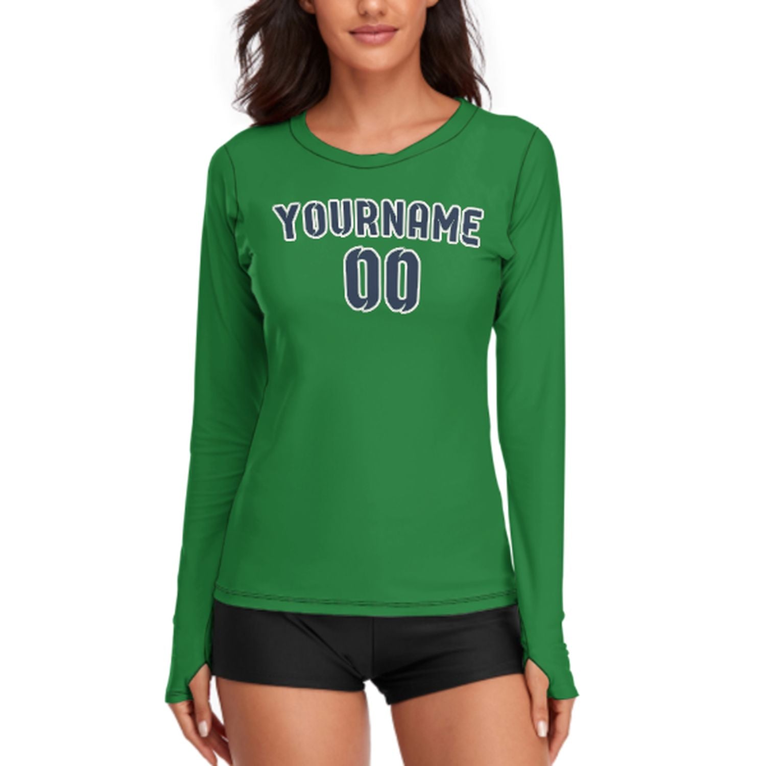 Camicia da donna a maniche lunghe su misura color verde smeraldo e blu navy