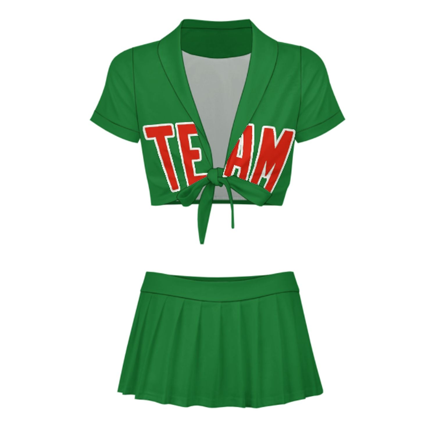 Maßgeschneidertes Smaragdgrün Orangerot Cheerleader Outfit Set