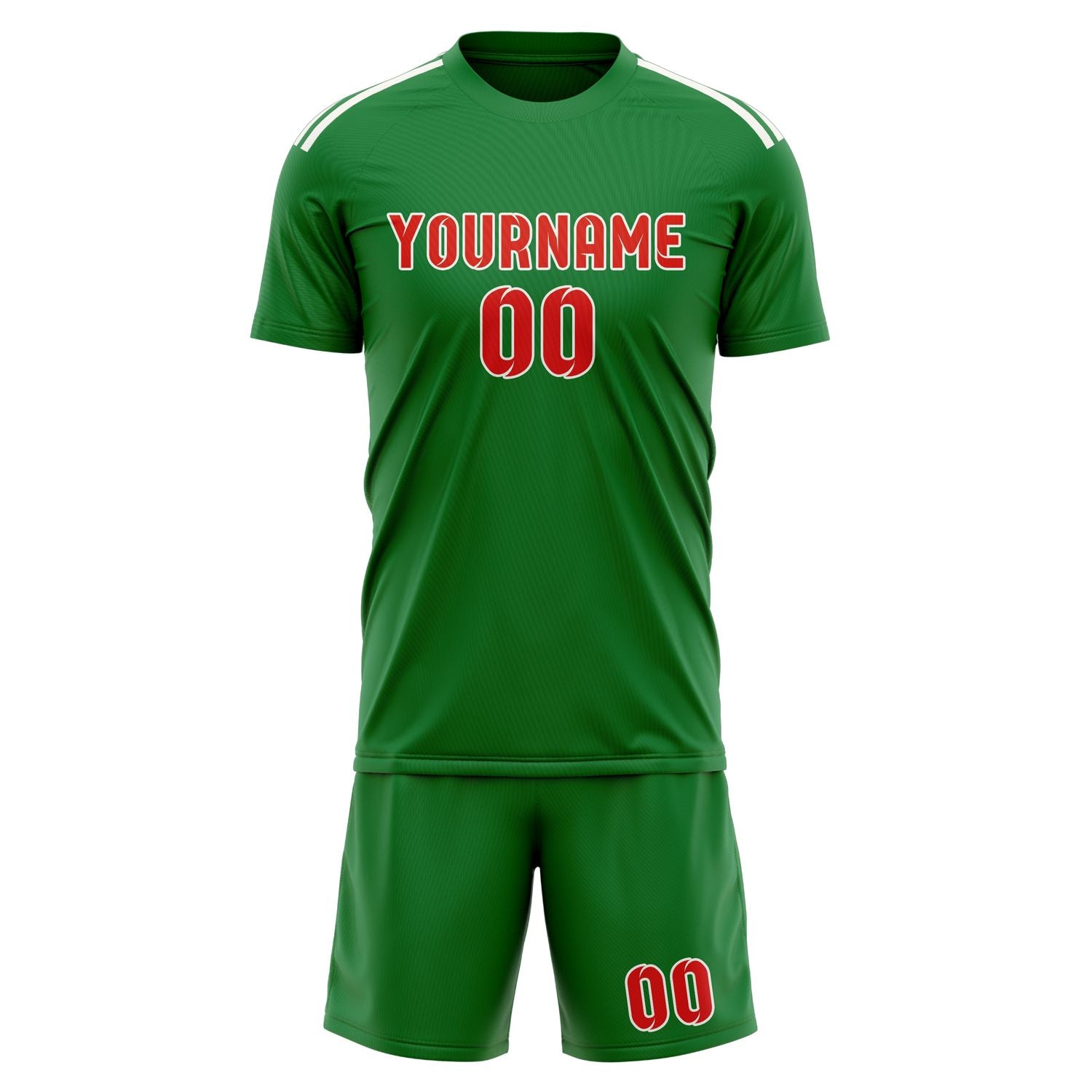 Maßgeschneidertes Professionelles Smaragdgrün Orangerot Fußballtrikot-Set