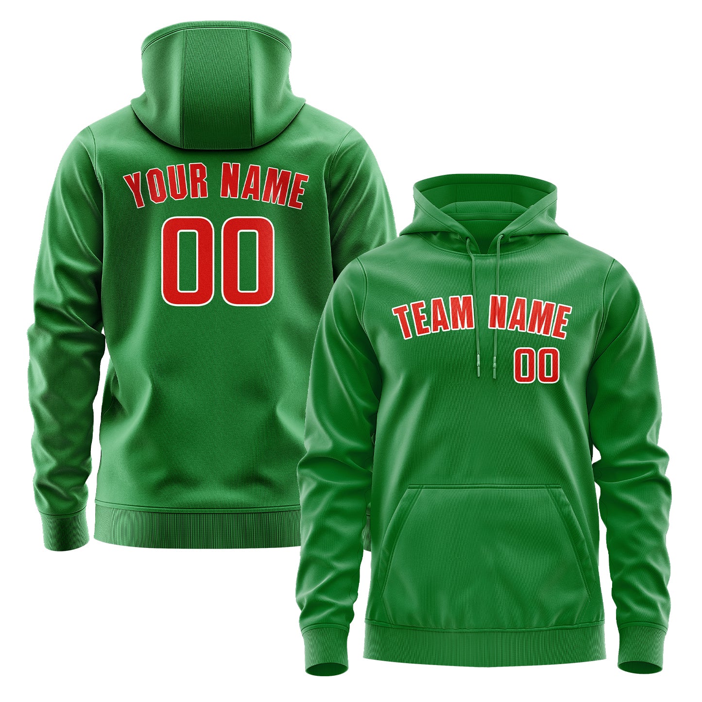 Maßgeschneidertes Smaragdgrün Orangerot Hoodie