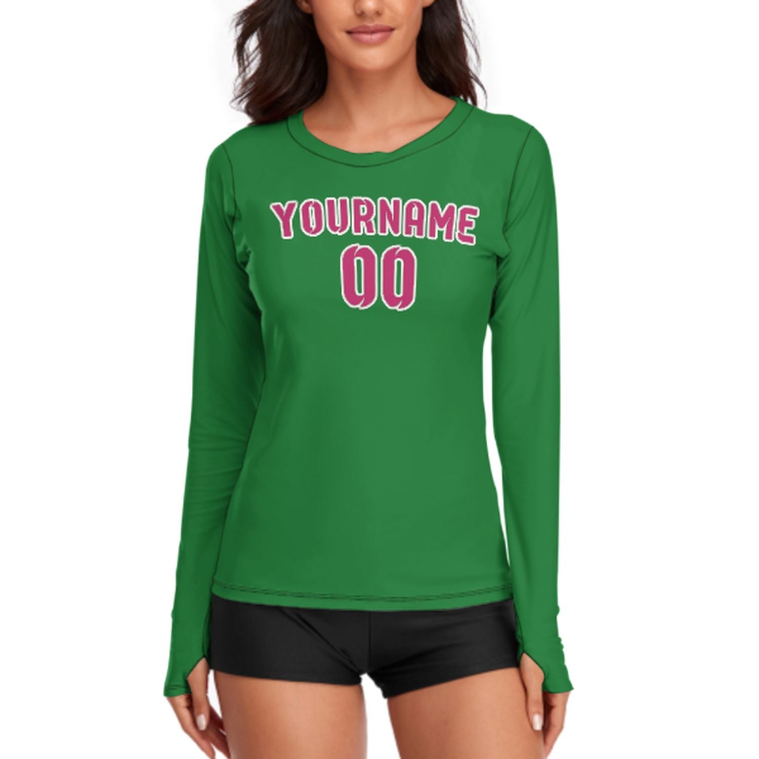 Camicia da donna a maniche lunghe su misura, color verde smeraldo, rosa e rosso