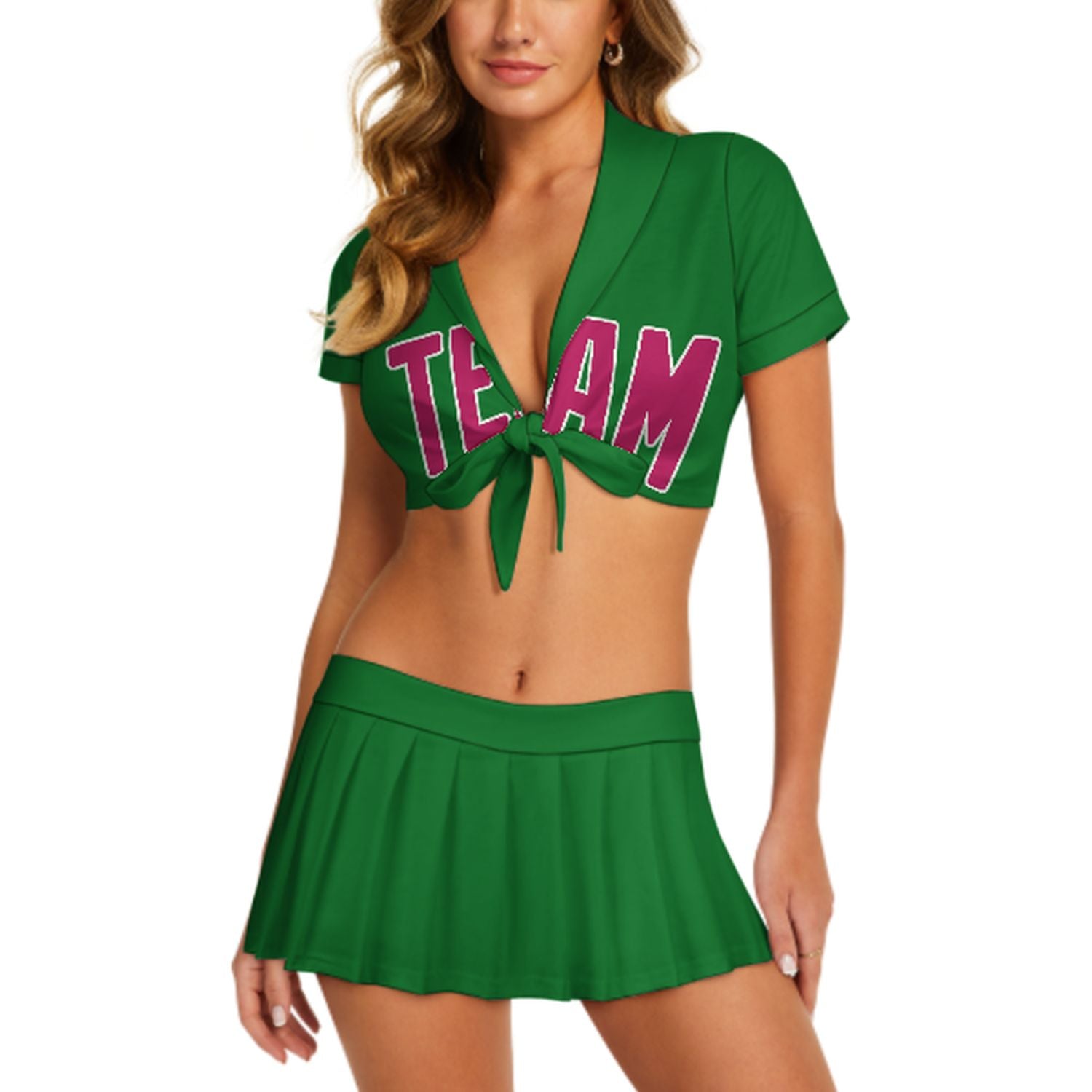 Maßgeschneidertes Smaragdgrün Rosarot Cheerleader Outfit Set