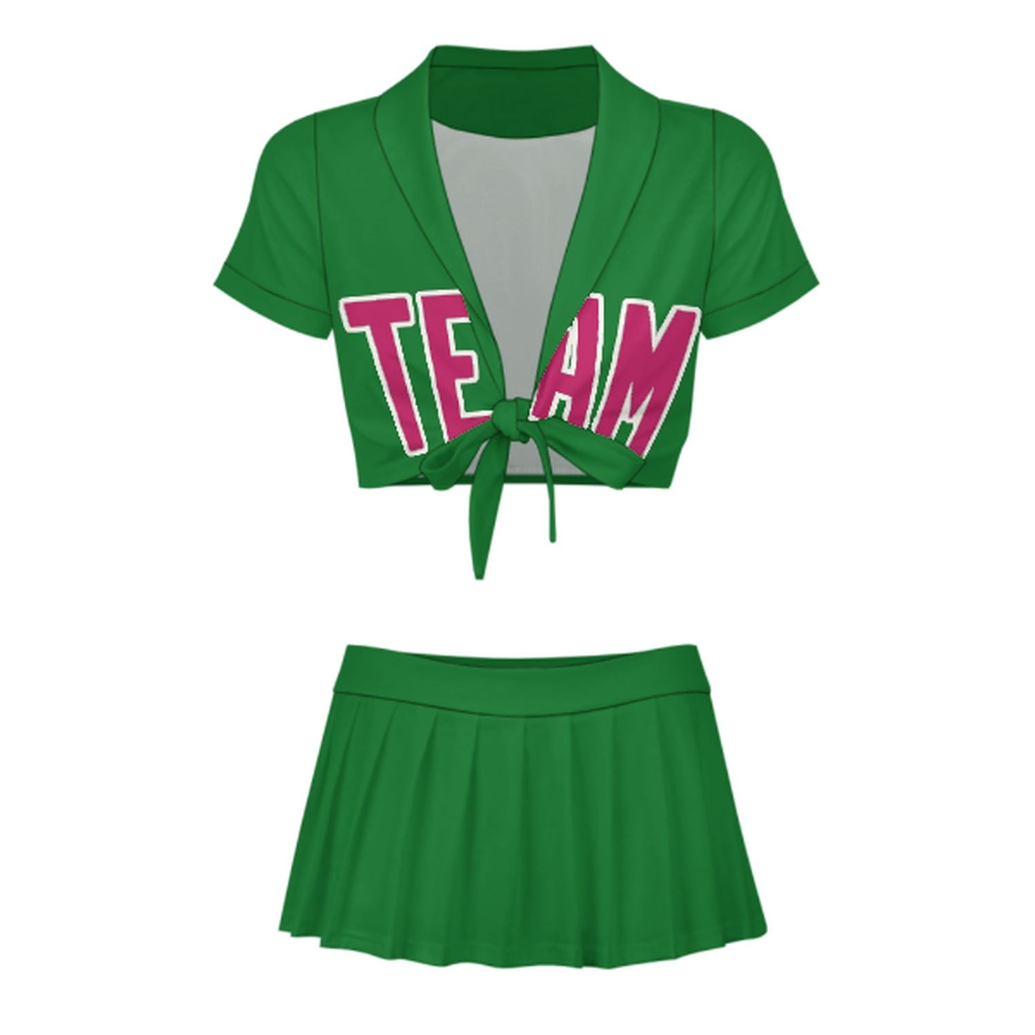 Maßgeschneidertes Smaragdgrün Rosarot Cheerleader Outfit Set