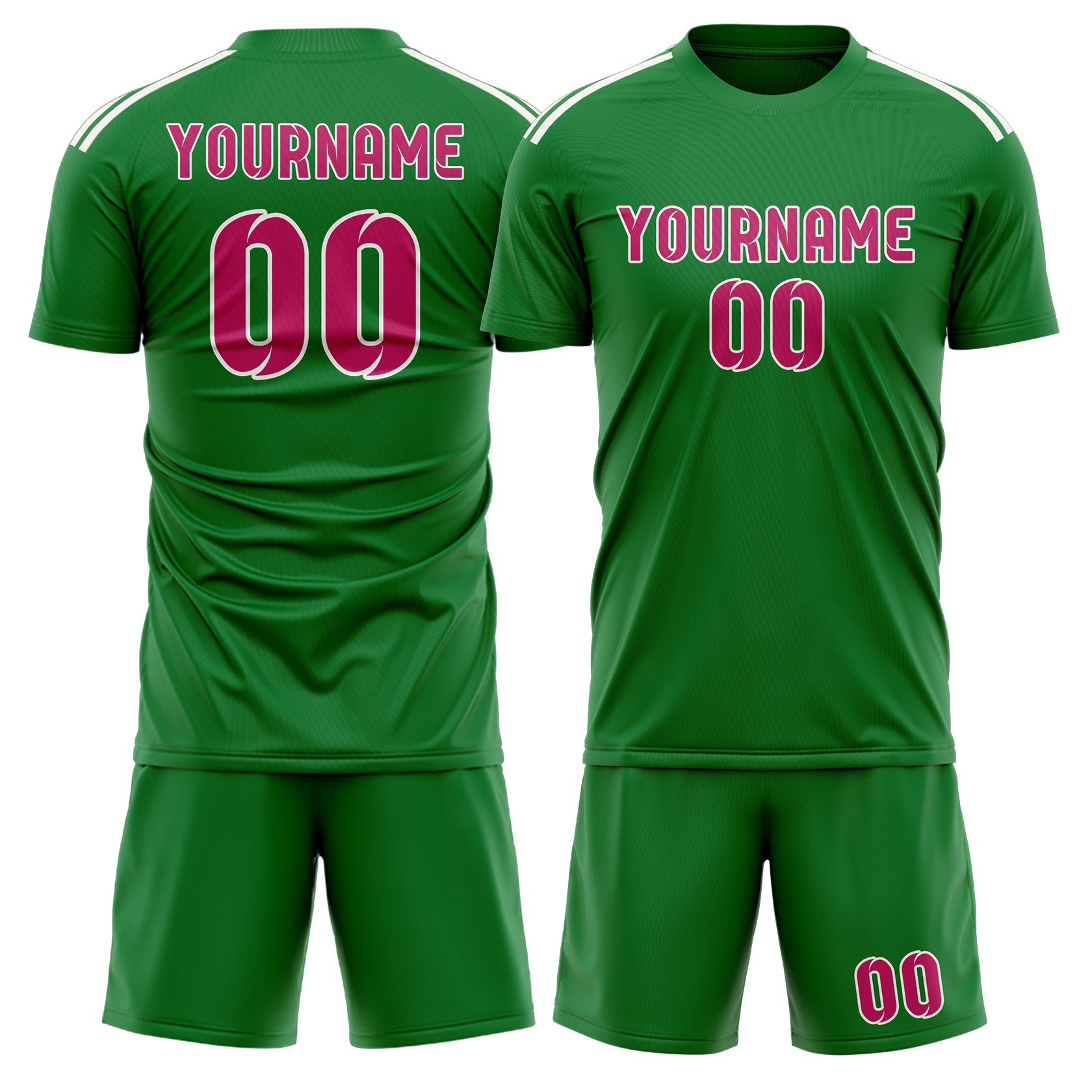 Maßgeschneidertes Professionelles Smaragdgrün Rosarot Fußballtrikot-Set