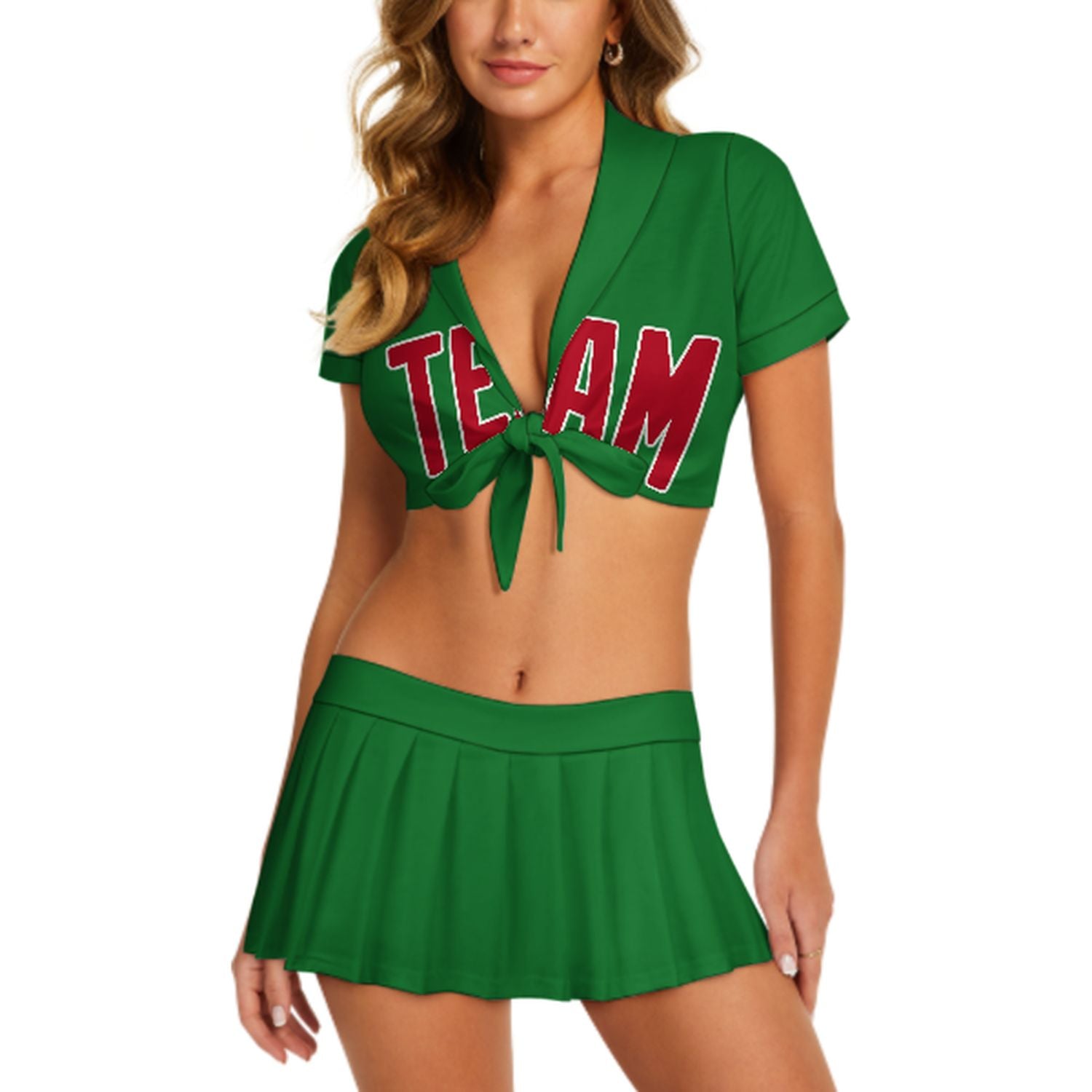Maßgeschneidertes Smaragdgrün Rot Cheerleader Outfit Set
