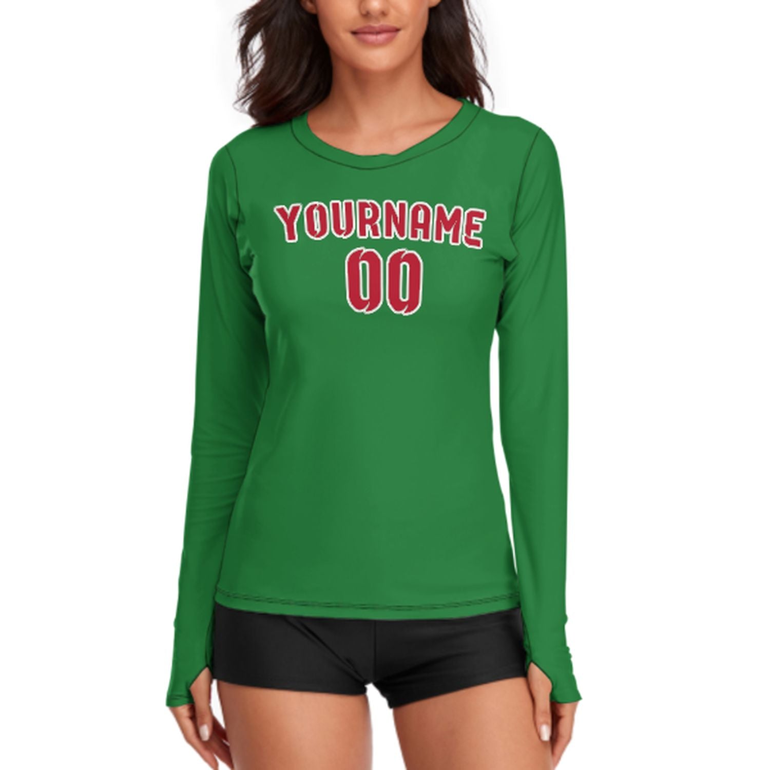 Camicia da donna a maniche lunghe su misura color verde smeraldo e rosso