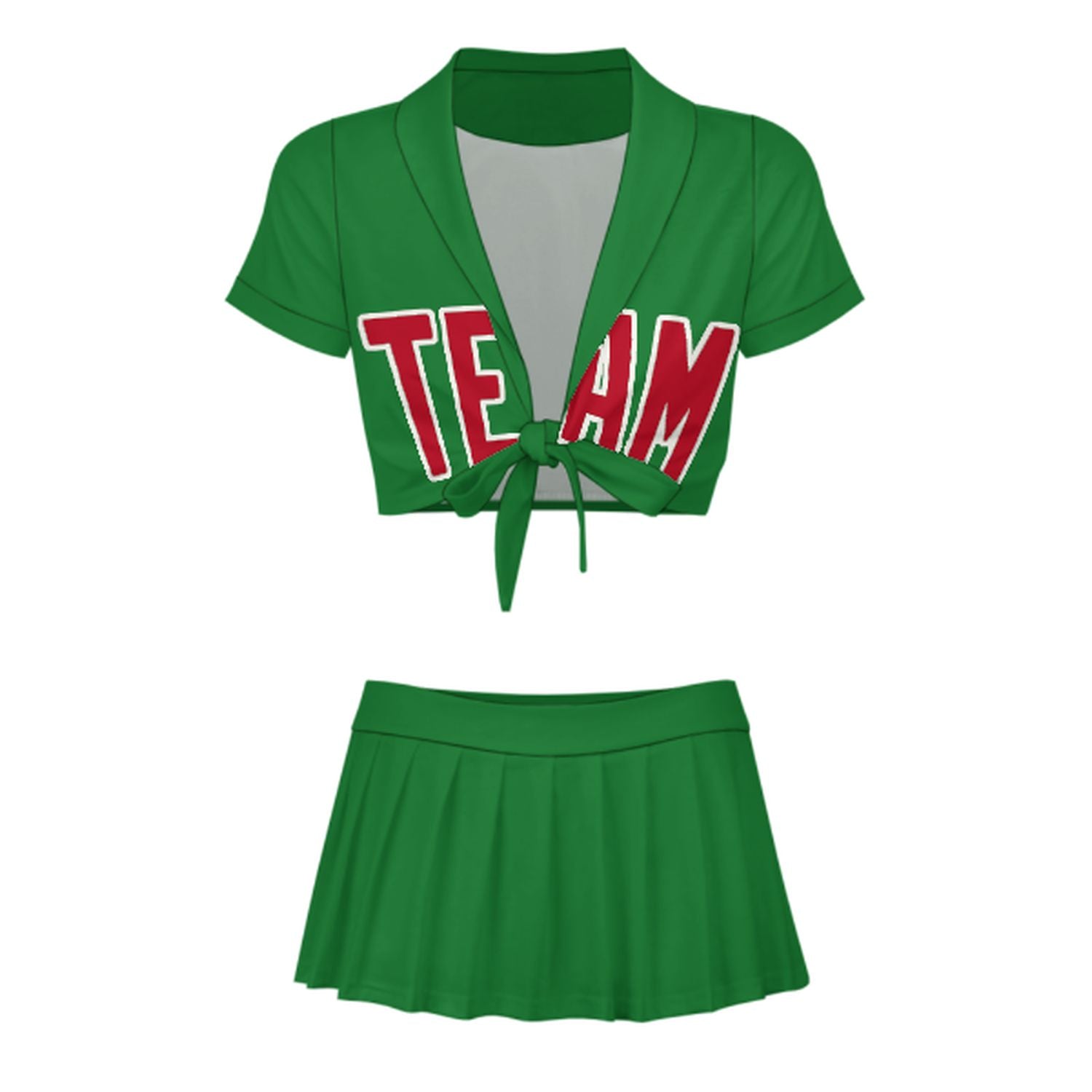 Maßgeschneidertes Smaragdgrün Rot Cheerleader Outfit Set