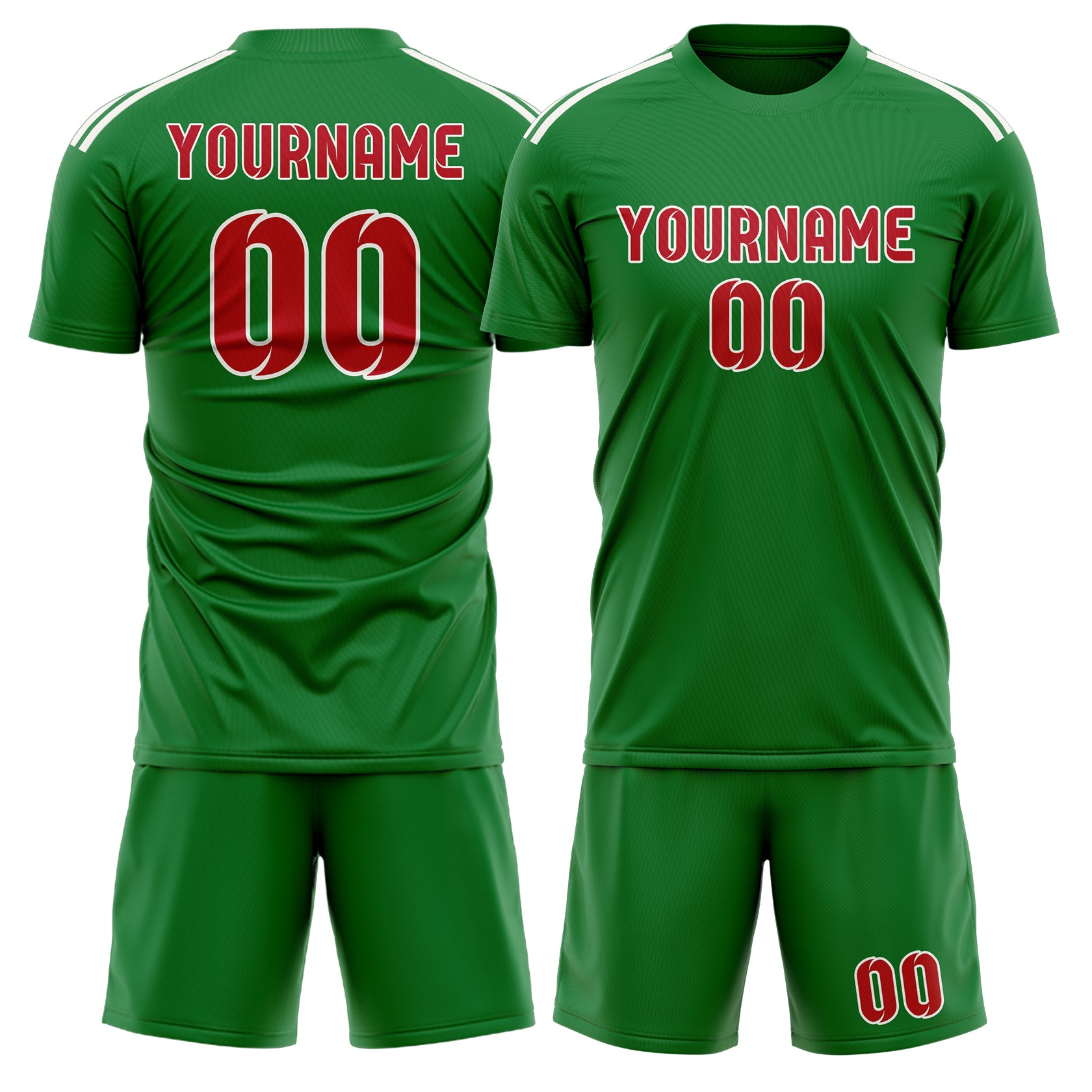 Maßgeschneidertes Professionelles Smaragdgrün Rot Fußballtrikot-Set