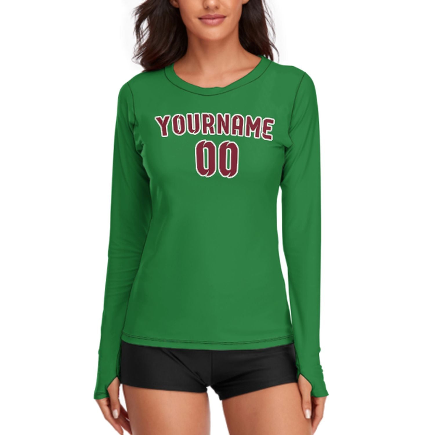 Camicia da donna a maniche lunghe color verde smeraldo e cremisi su misura