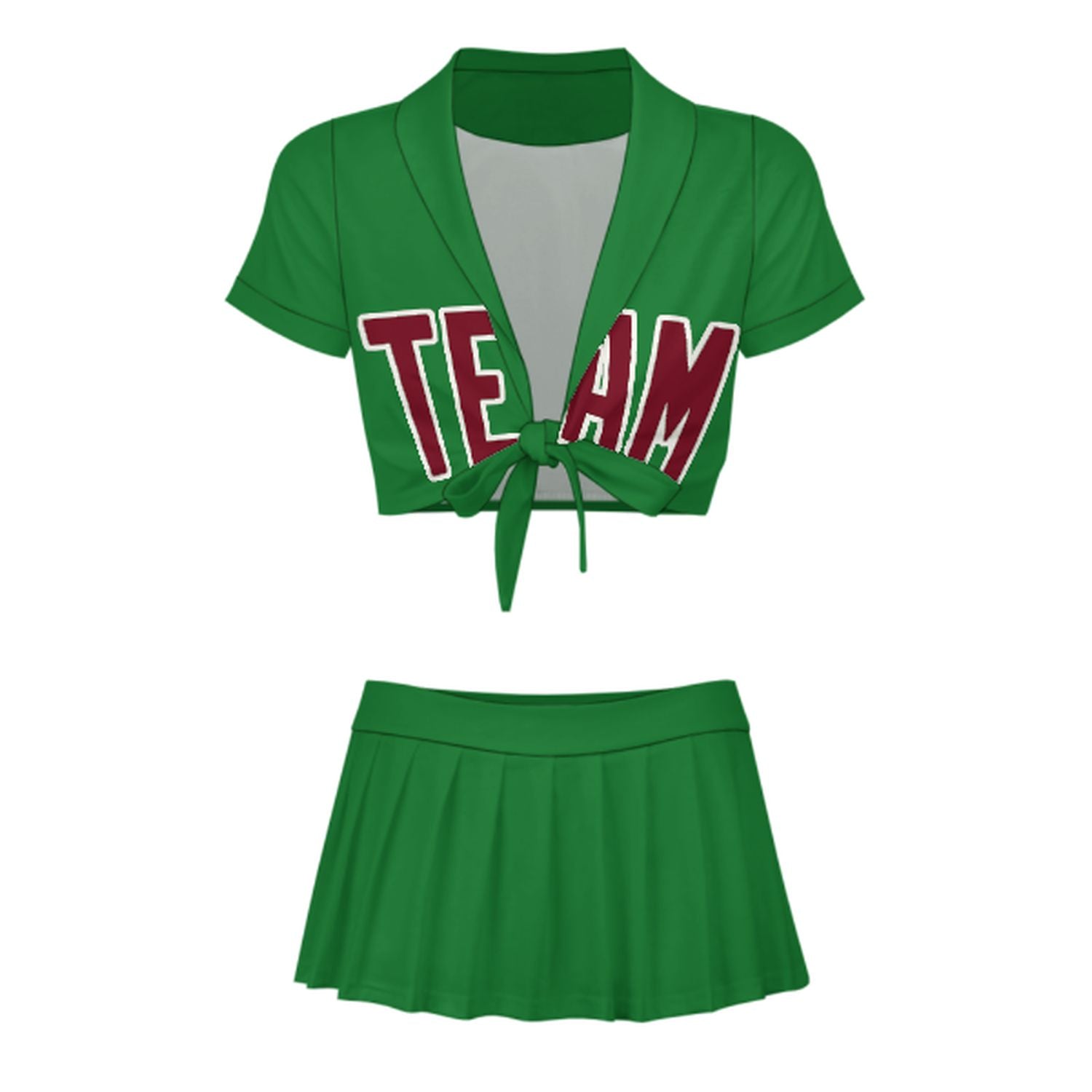 Maßgeschneidertes Smaragdgrün Karmesinrot Cheerleader Outfit Set