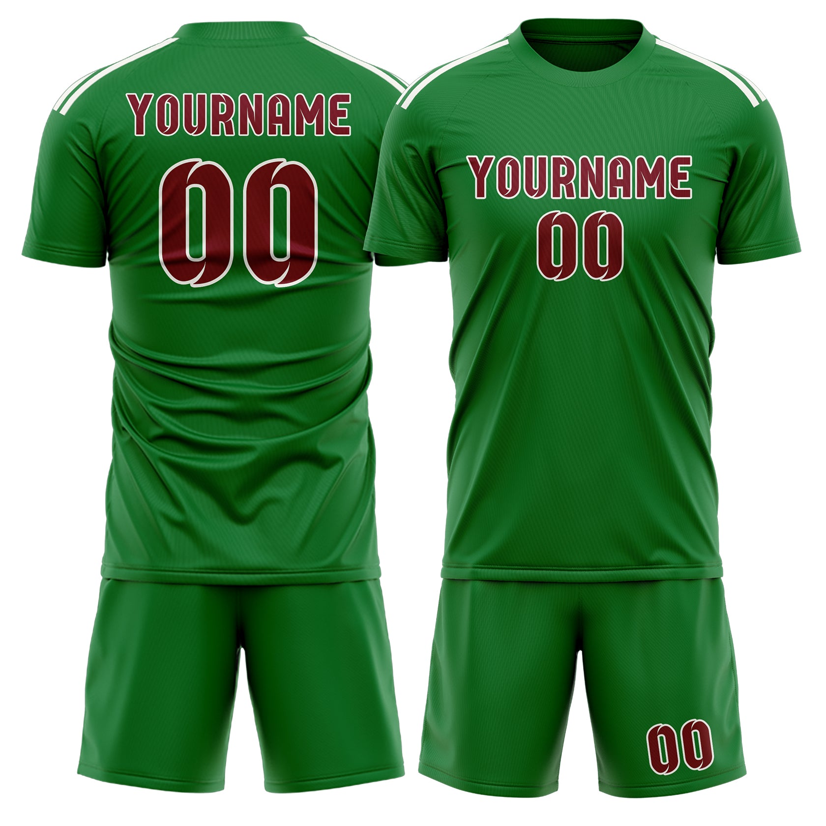 Maßgeschneidertes Professionelles Smaragdgrün Karmesinrot Fußballtrikot-Set