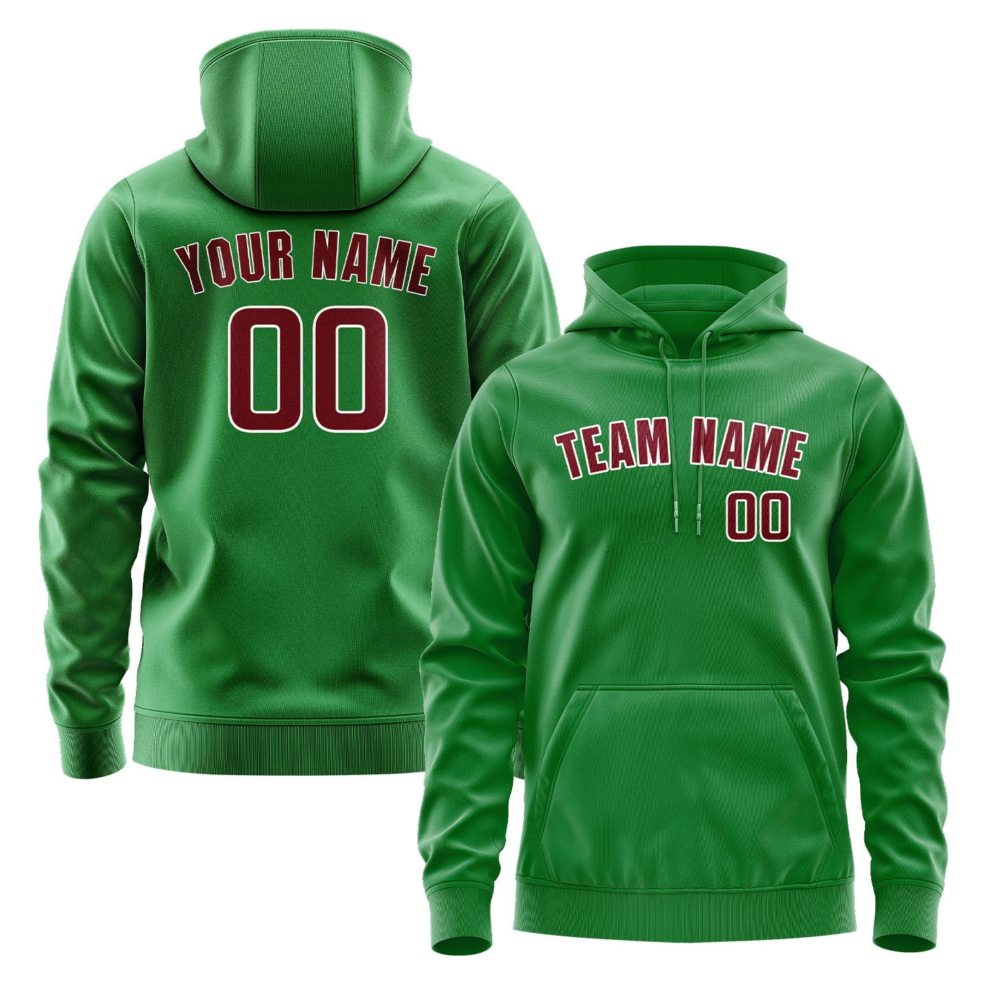 Maßgeschneidertes Smaragdgrün Karmesinrot Hoodie