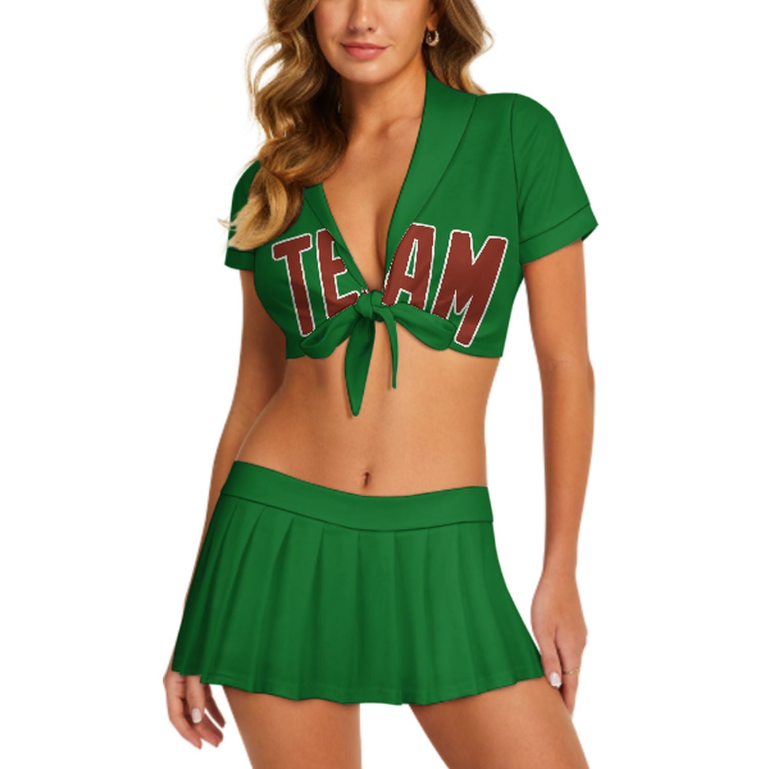 Maßgeschneidertes Smaragdgrün Korallenrot Cheerleader Outfit Set