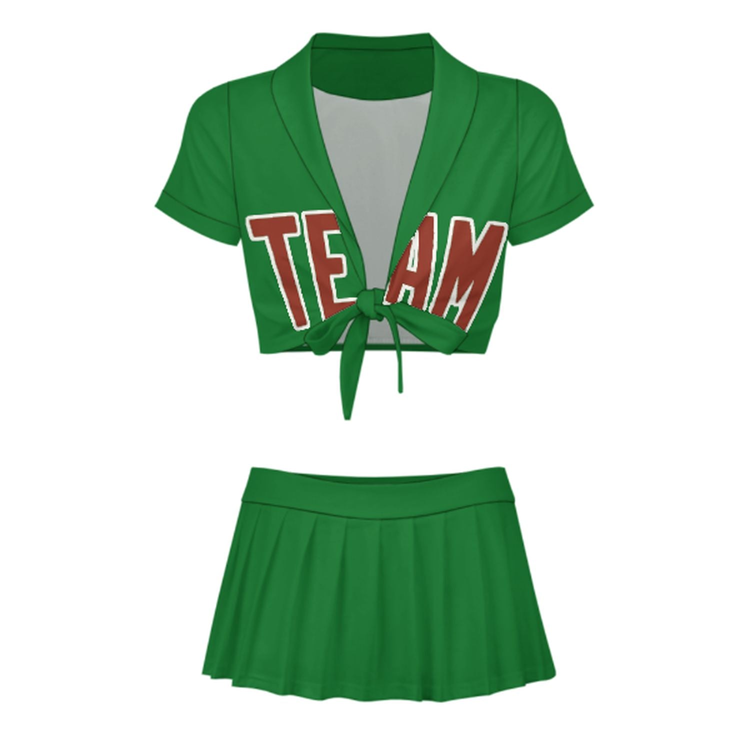 Maßgeschneidertes Smaragdgrün Korallenrot Cheerleader Outfit Set