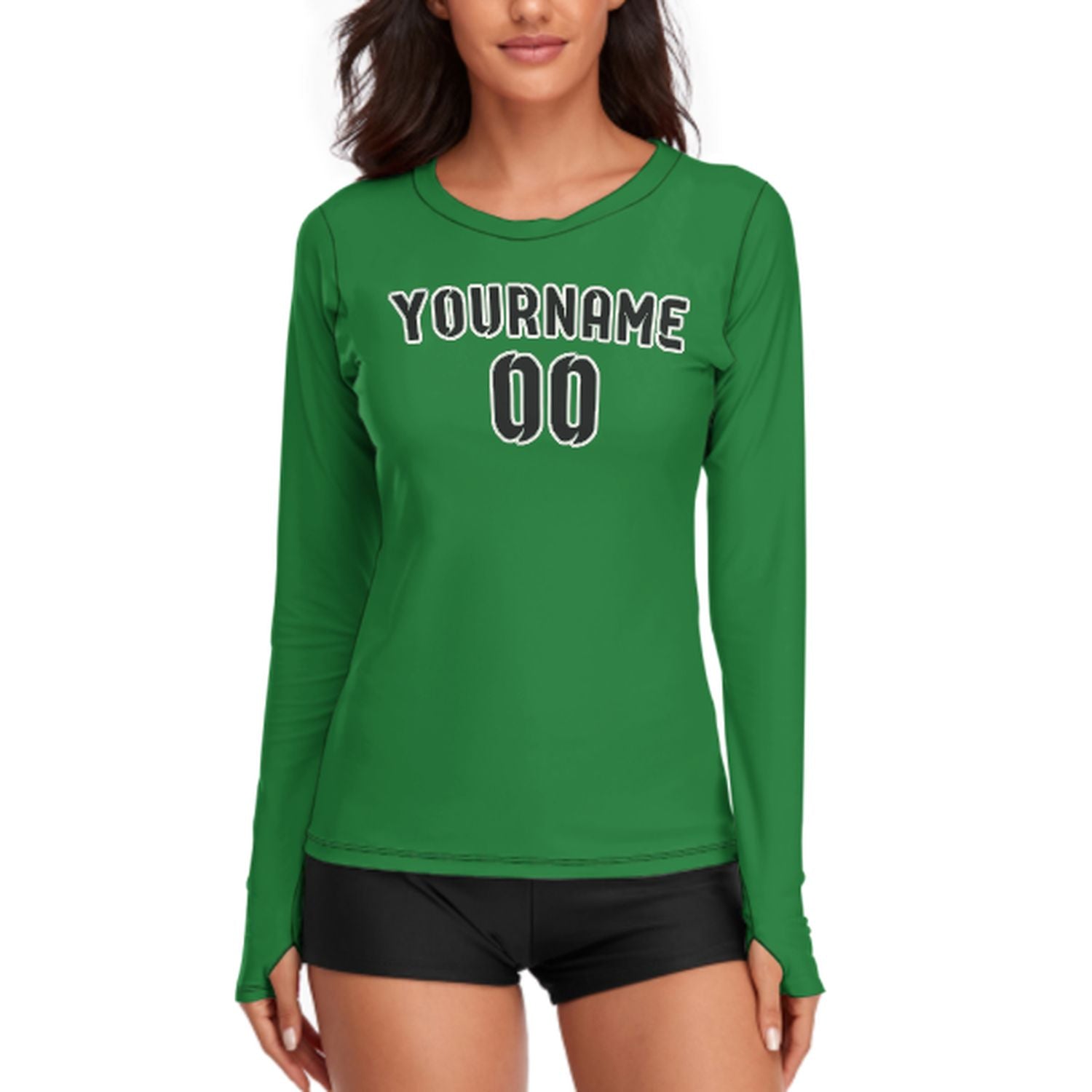 Camicia da donna a maniche lunghe verde smeraldo nera su misura