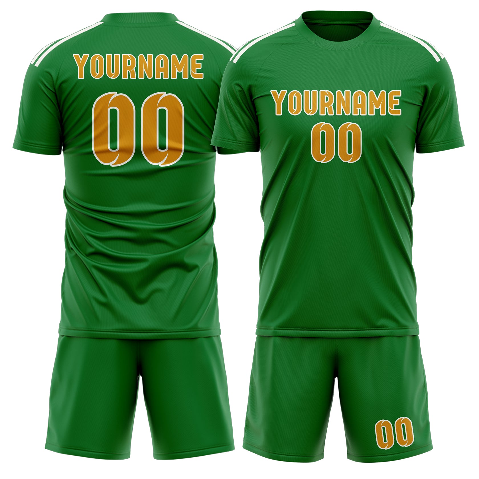 Maßgeschneidertes Professionelles Smaragdgrün Gelb Fußballtrikot-Set