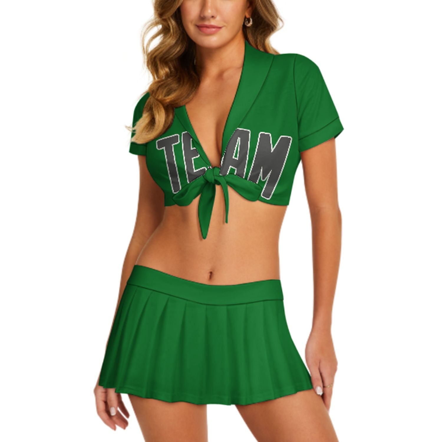 Maßgeschneidertes Smaragdgrün Dunkelgrau Cheerleader Outfit Set